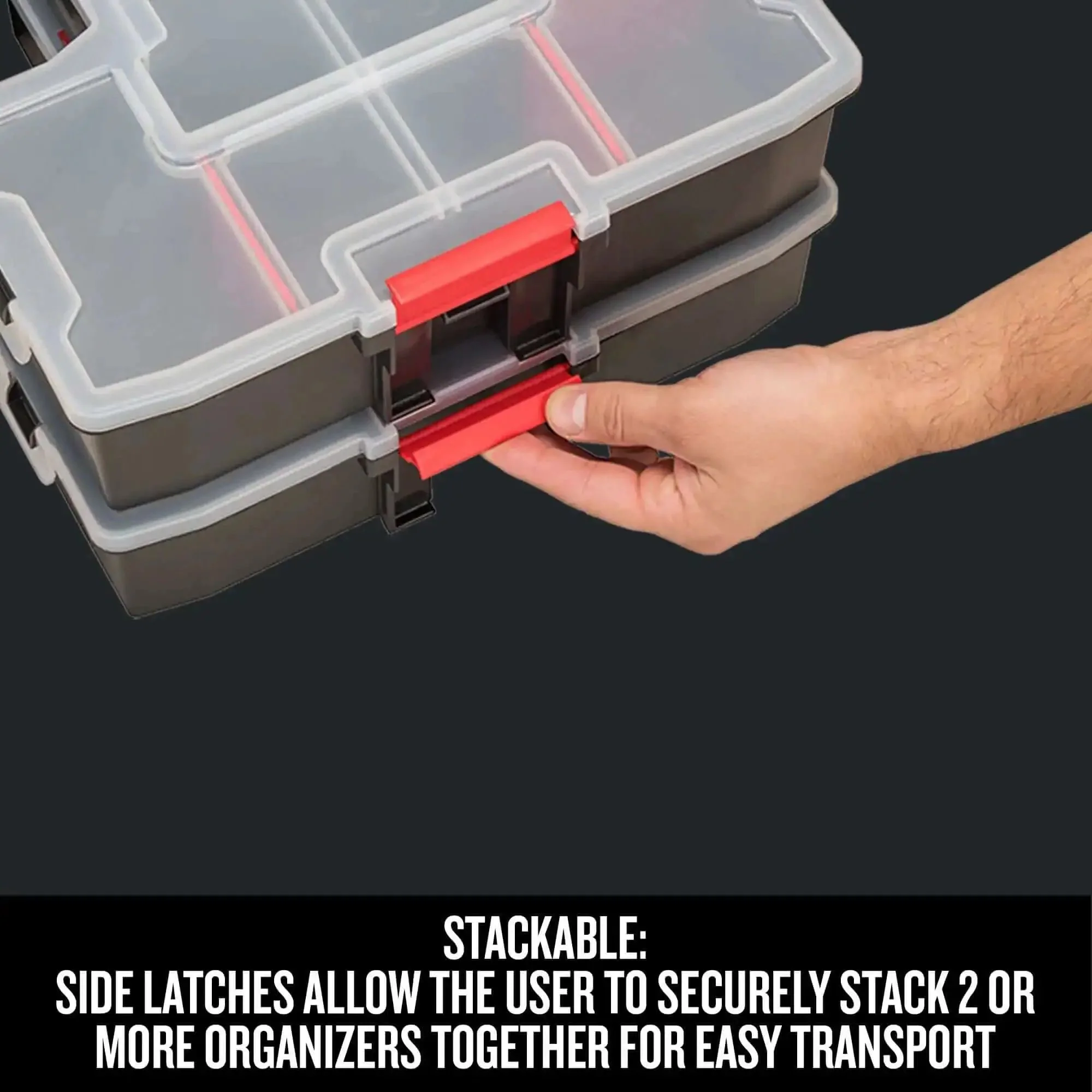 14 Compartment Storage Organizer With Removable Dividers For Customizable Small Parts And Tools Stackable With Side Latches And Interlocking Lid For Secure Transit Keeping Gear Neat Accessible And Grab And Go - Image 4