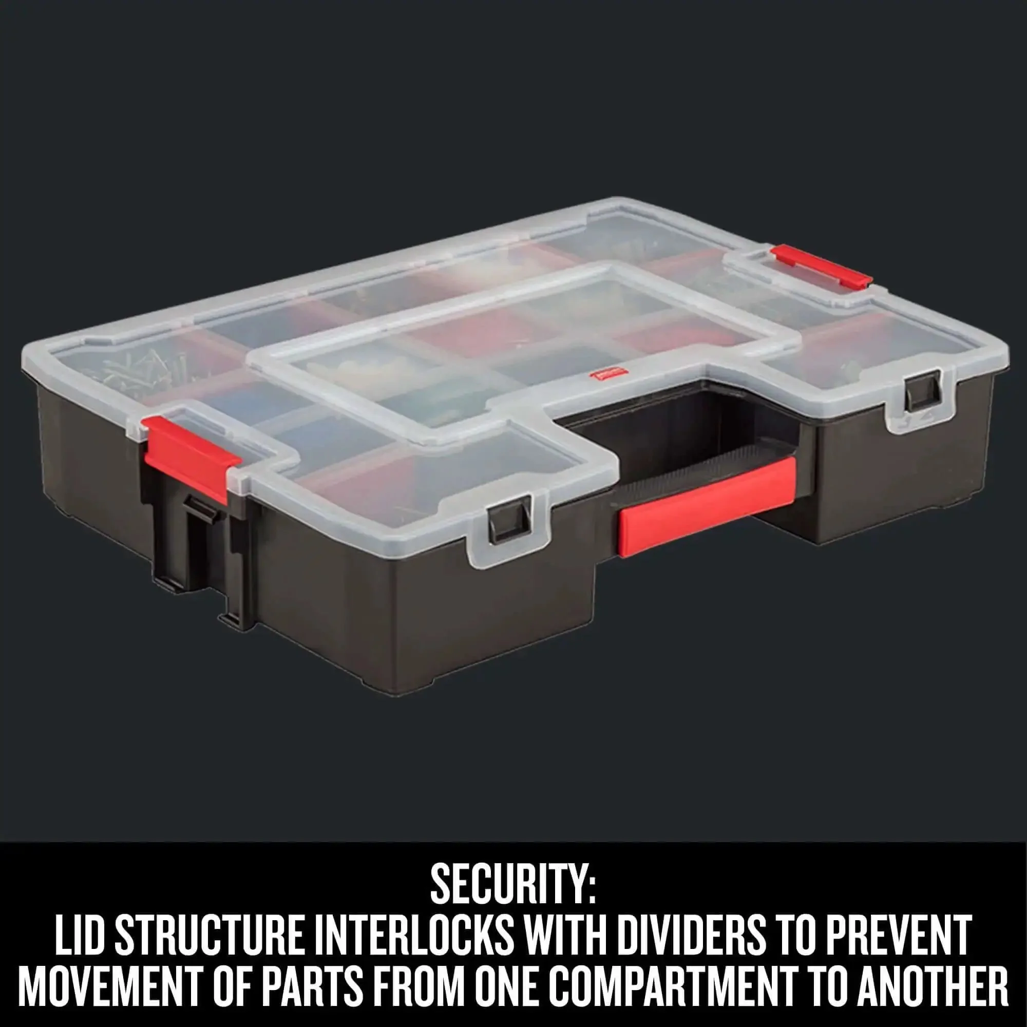 14 Compartment Storage Organizer With Removable Dividers For Customizable Small Parts And Tools Stackable With Side Latches And Interlocking Lid For Secure Transit Keeping Gear Neat Accessible And Grab And Go - Image 5