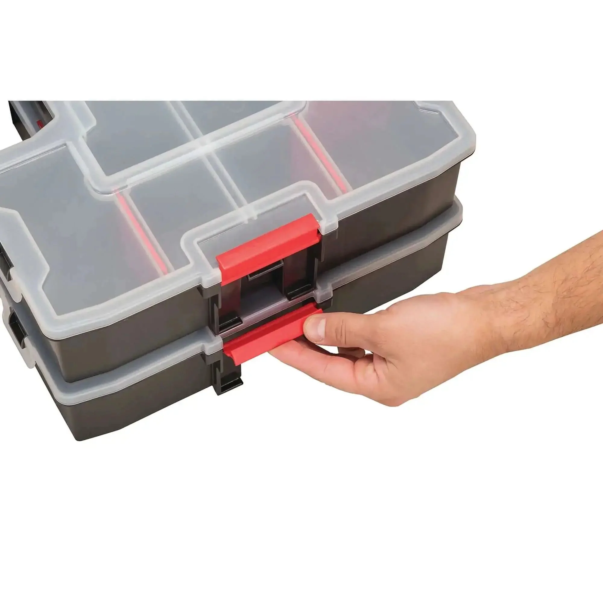 14 Compartment Storage Organizer With Removable Dividers For Customizable Small Parts And Tools Stackable With Side Latches And Interlocking Lid For Secure Transit Keeping Gear Neat Accessible And Grab And Go - Image 6