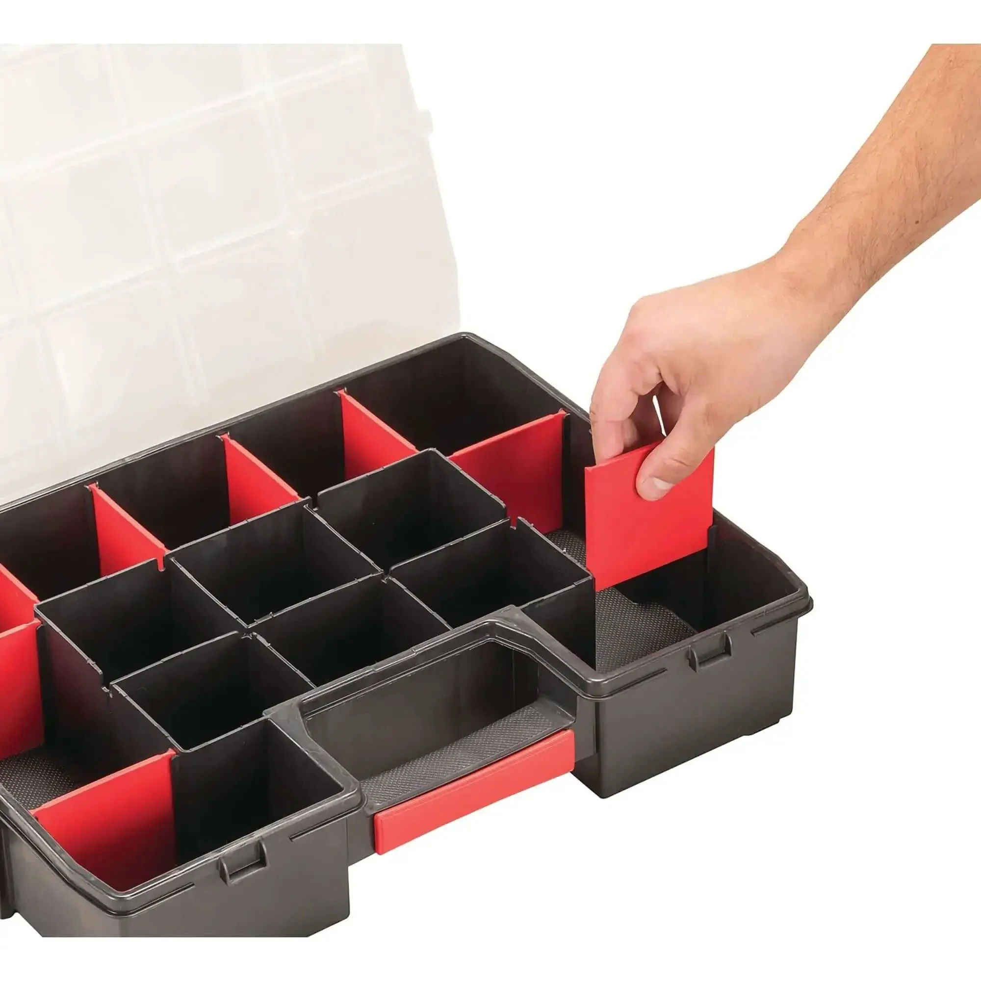 14 Compartment Storage Organizer With Removable Dividers For Customizable Small Parts And Tools Stackable With Side Latches And Interlocking Lid For Secure Transit Keeping Gear Neat Accessible And Grab And Go - Image 8
