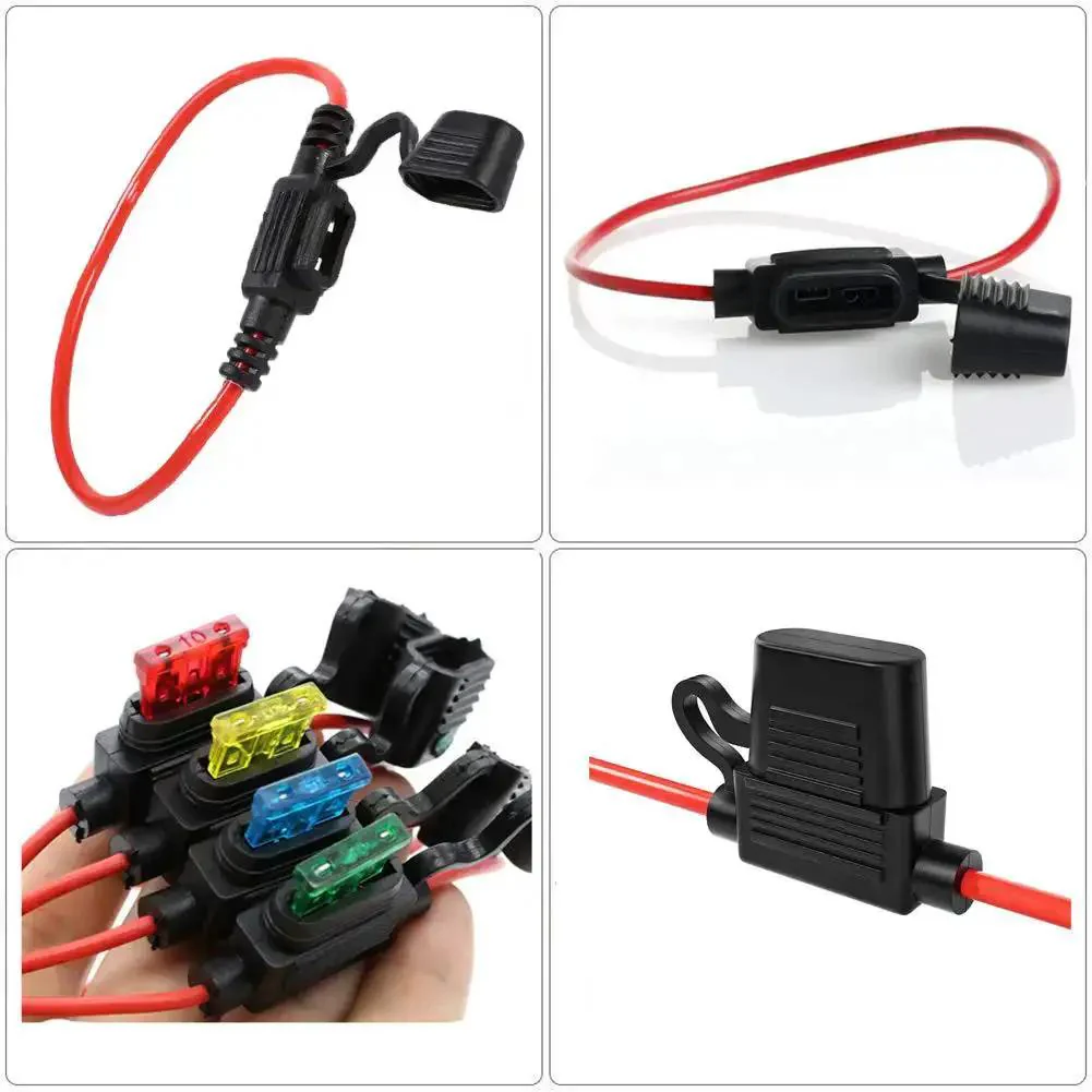14 Gauge Inline Fuse Holder Kit 12V DC ATC and ATO Blade Fuse Holders With 60 Standard Car Fuses 14 AWG Waterproof Wiring Harness Pigtail For Fuses 2A 3A 5A 7.5A 10A 15A 20A 30A - Image 2