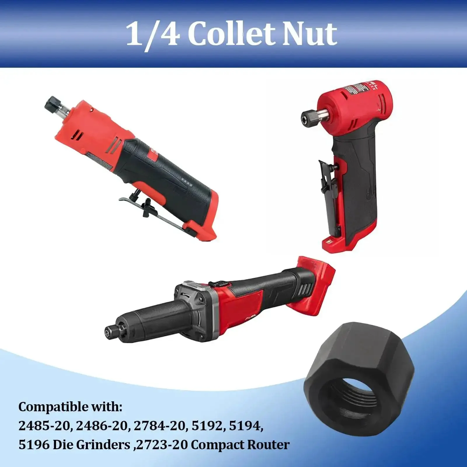 1/4 Inch Die Grinder Collet Nut Replacement Part For 2485-20 2486-20 2784-20 5192 5194 5196 Die Grinders And 2723-20 Compact Router With Beefed-Up Build Wide Locknut Surface For Secure Wrench Grip And Long Lasting Performance - Image 3
