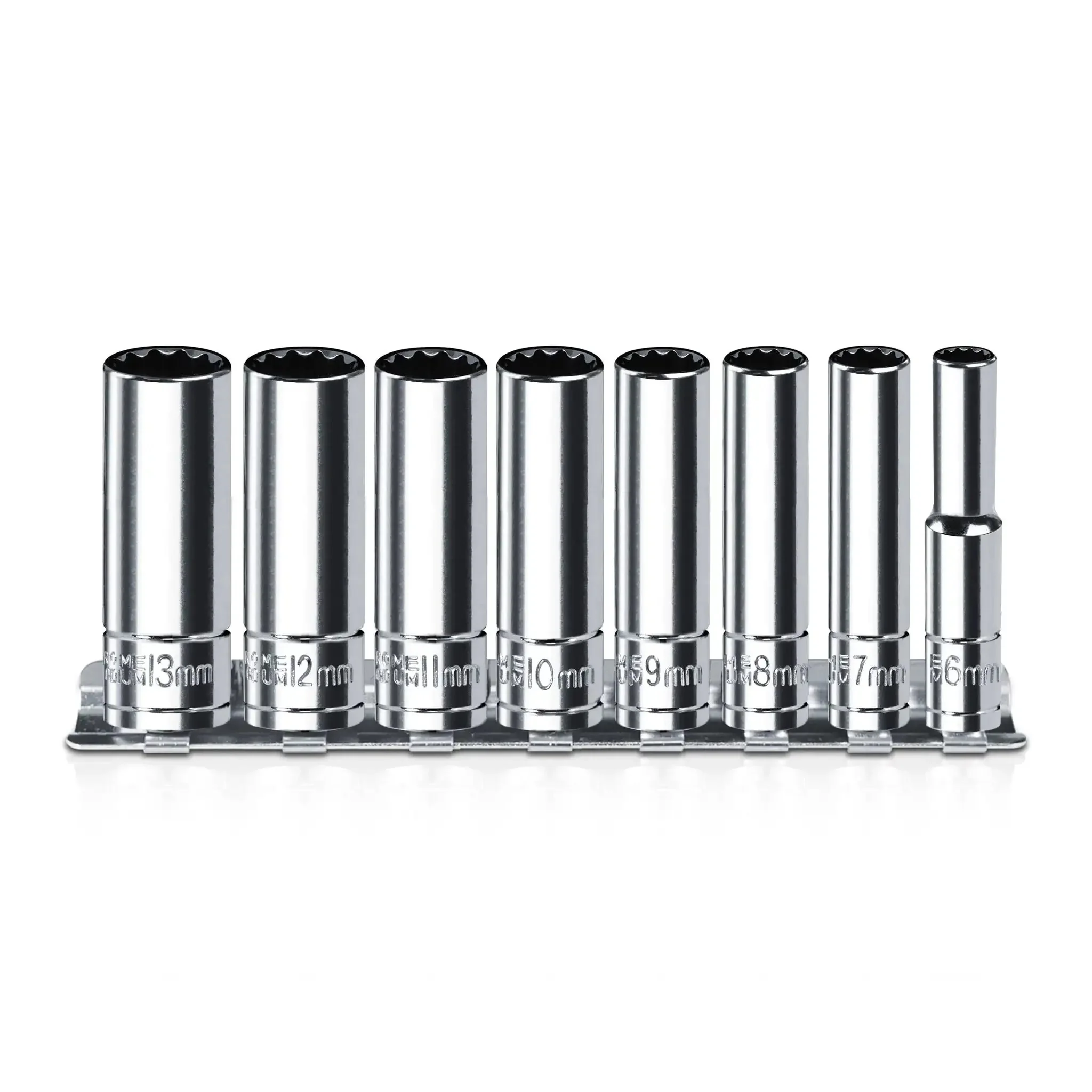 1/4 Inch Drive Deep Socket Set, 8 Piece Metric 12 Point From 6mm To 13mm, Chrome Vanadium Steel With Sturdy Holder, High Torque Grip, Durable Mechanics Tool Kit For Autos And Home Use