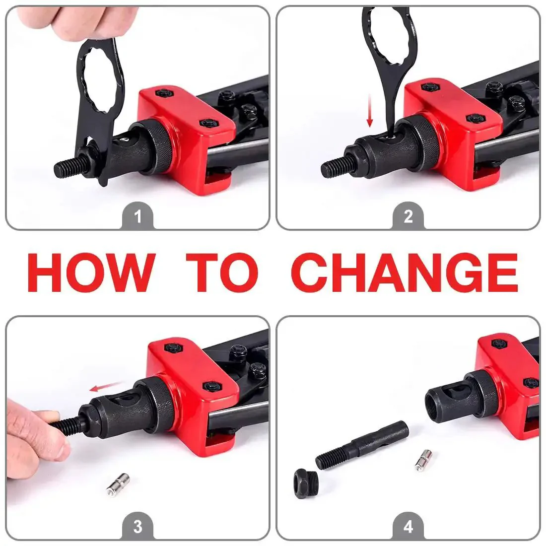 14 Inch Rivet Nut Tool Set With Quick Change Head Six Interchangeable Mandrels Includes 90 Rivnuts And 2 Mandrel Lock Pins Hand Rivet Nut Setter Kit For Quick Labor Saving Compact Design And No Fuss Mandrel Changes - Image 5