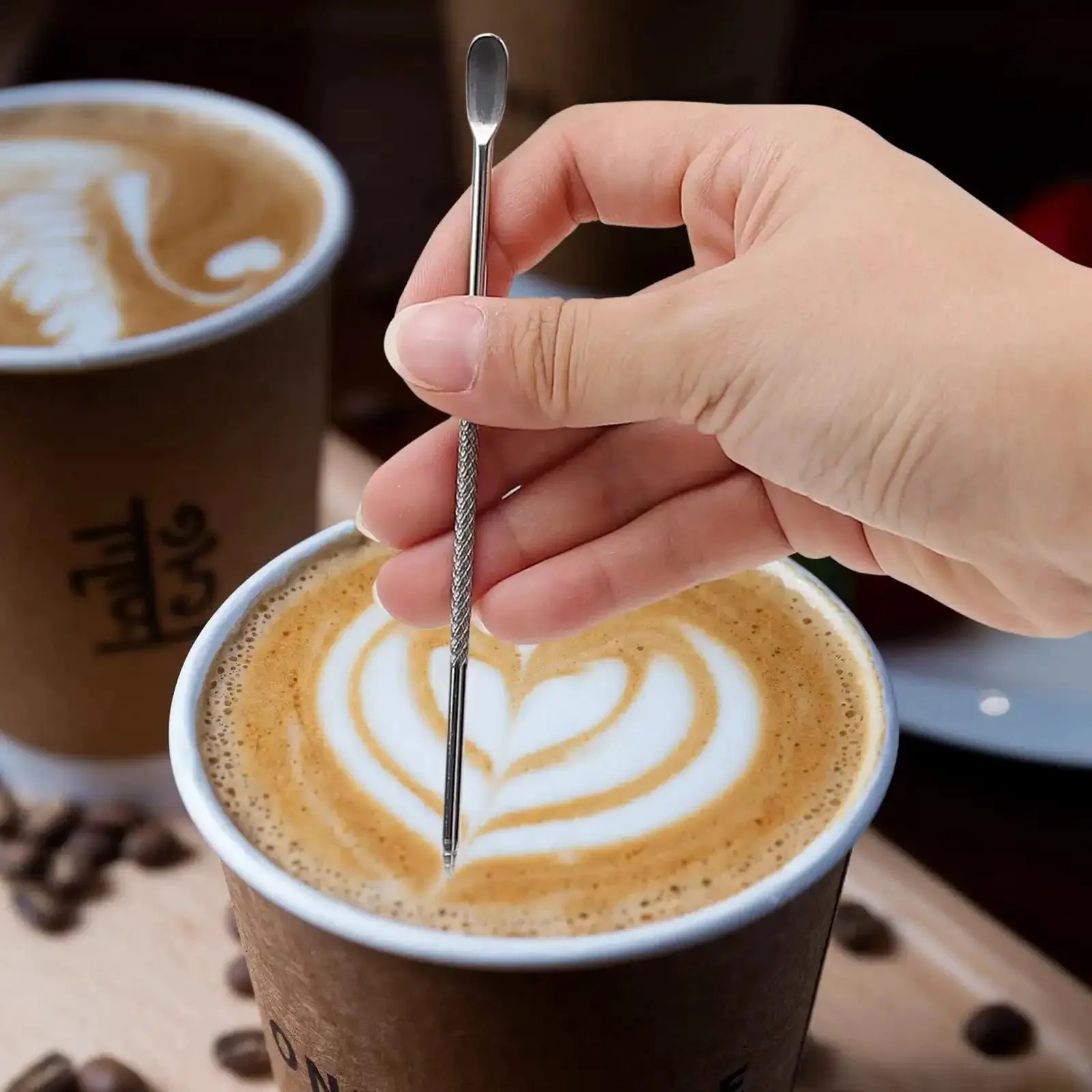 14 Piece Coffee Grinder And Espresso Machine Cleaning Brush Set With Stainless Steel Straw Brushes Long Grip Handle Brush With Spoon Short Cleaning Tool And Coffee Art Stencils Pen For Home Barista Kitchen And Commercial Use - Image 2