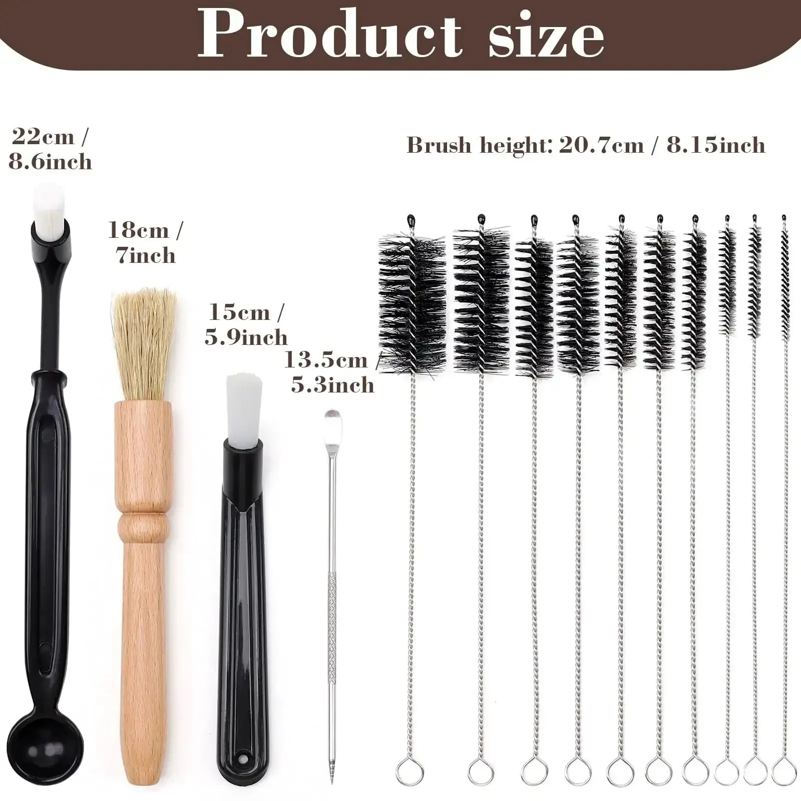 14 Piece Coffee Grinder And Espresso Machine Cleaning Brush Set With Stainless Steel Straw Brushes Long Grip Handle Brush With Spoon Short Cleaning Tool And Coffee Art Stencils Pen For Home Barista Kitchen And Commercial Use - Image 7