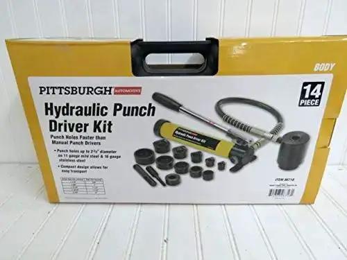 14 Piece Hydraulic Hole Punch Kit For Metal Work Portable Yellow And Black Punch Holes In 11 Gauge Steel And 16 Gauge Stainless Fast Easy And Precise On The Go Tool For Industrial Projects On The Job Site - Image 2