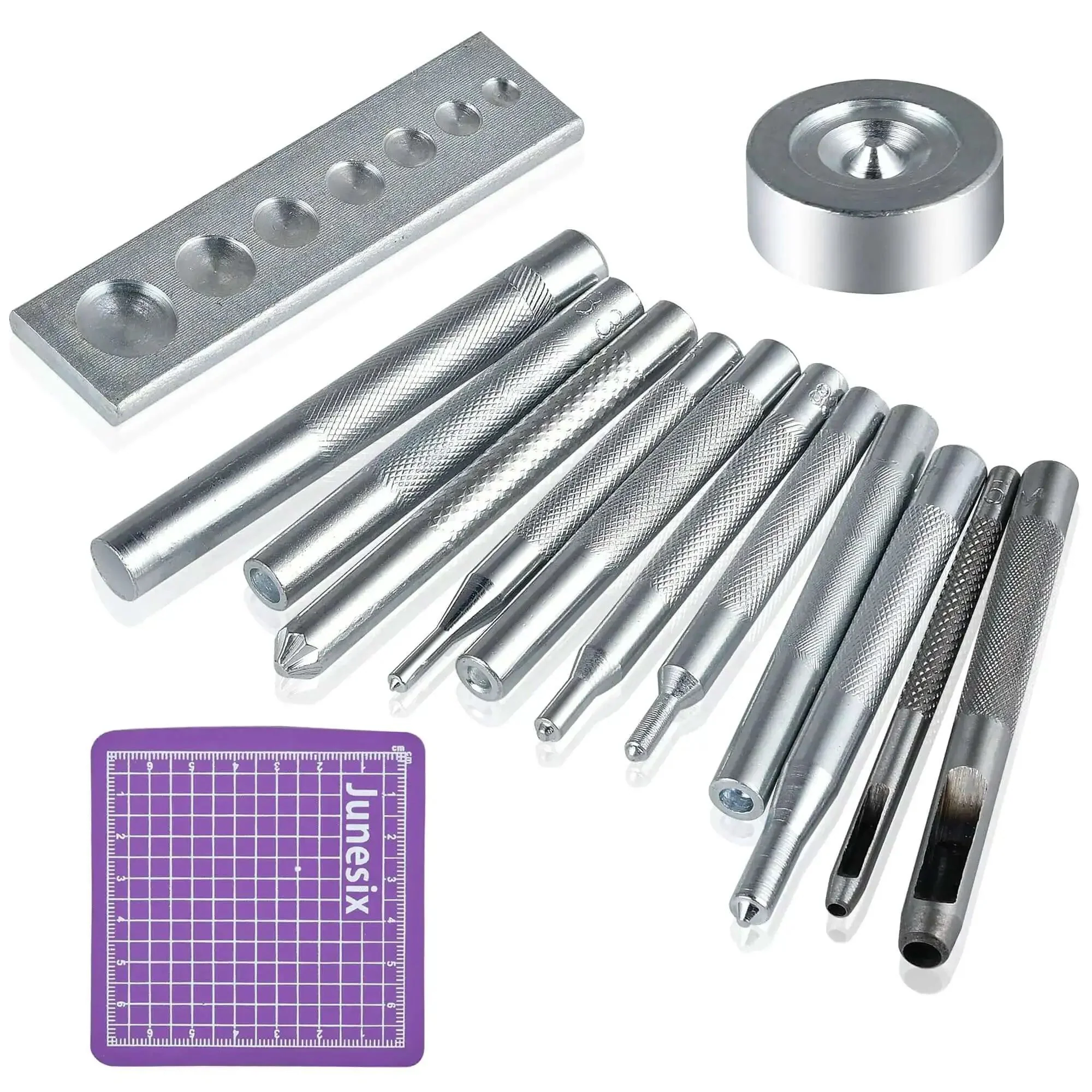 14-Piece Rivet Setter Kit For Leather Work Pro-Grade Stainless Steel Snap Rivet Tools With Non-Slip Base Die Punch Leather Craft Kit For Bags Belts Wallets And DIY Projects