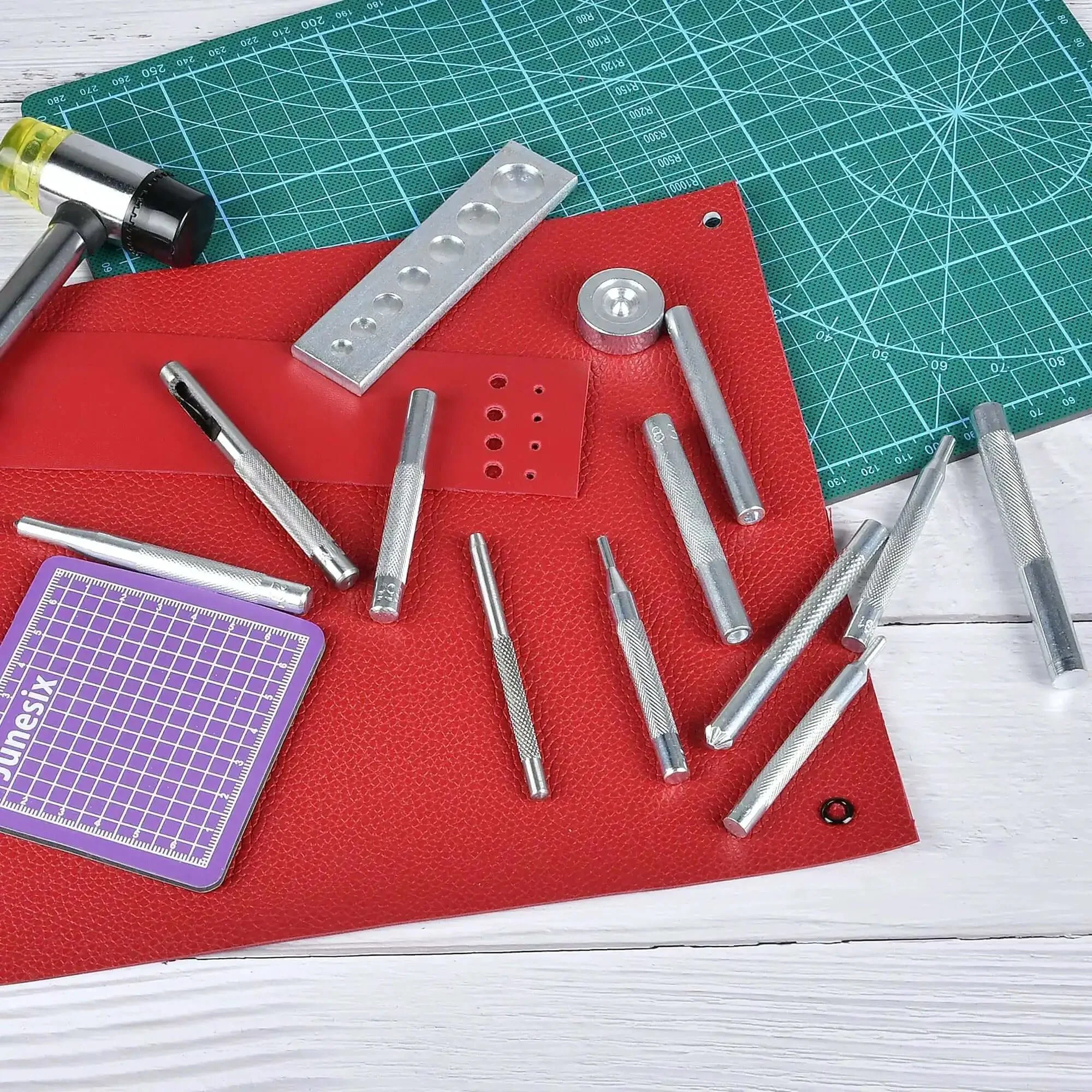 14-Piece Rivet Setter Kit For Leather Work Pro-Grade Stainless Steel Snap Rivet Tools With Non-Slip Base Die Punch Leather Craft Kit For Bags Belts Wallets And DIY Projects - Image 2