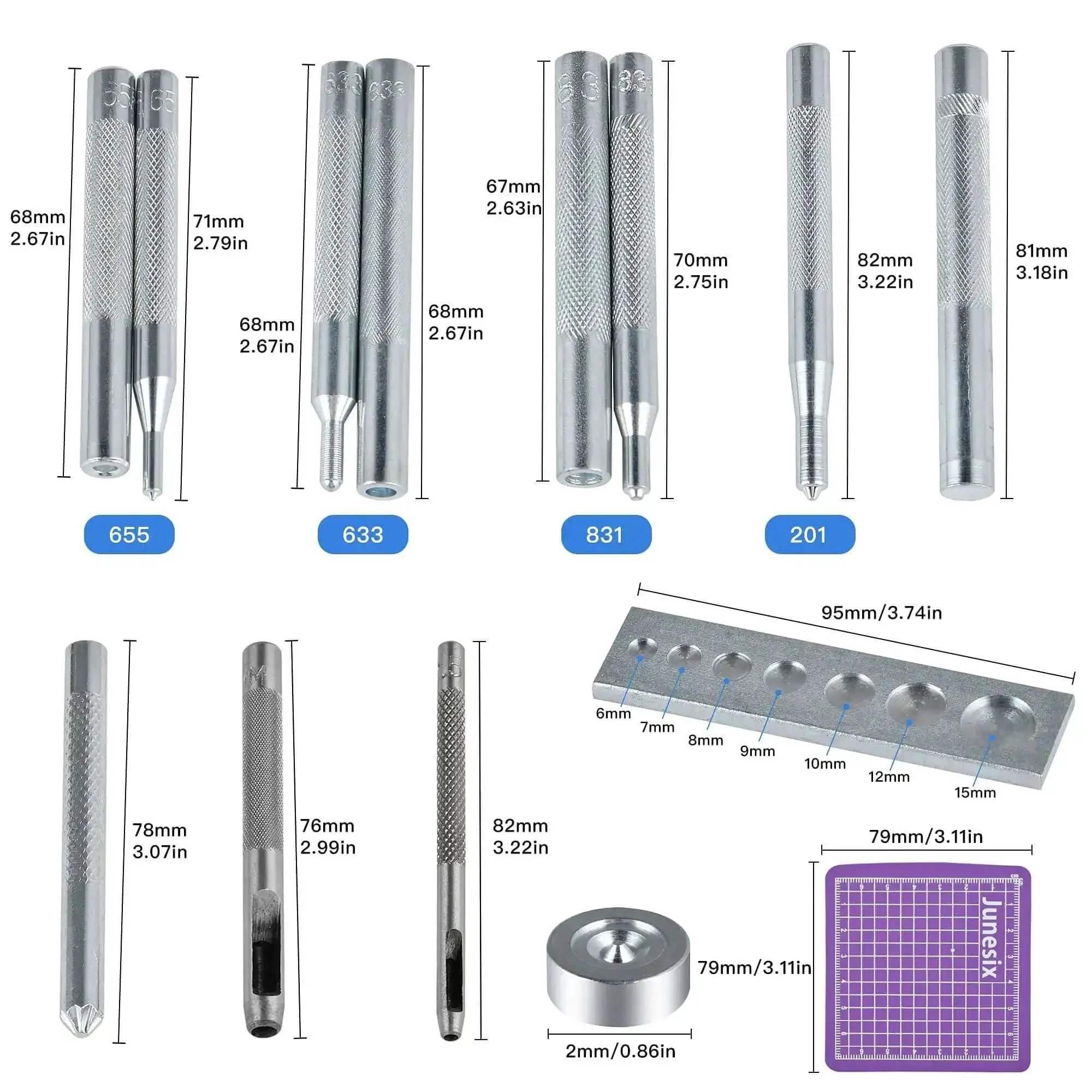 14-Piece Rivet Setter Kit For Leather Work Pro-Grade Stainless Steel Snap Rivet Tools With Non-Slip Base Die Punch Leather Craft Kit For Bags Belts Wallets And DIY Projects - Image 8