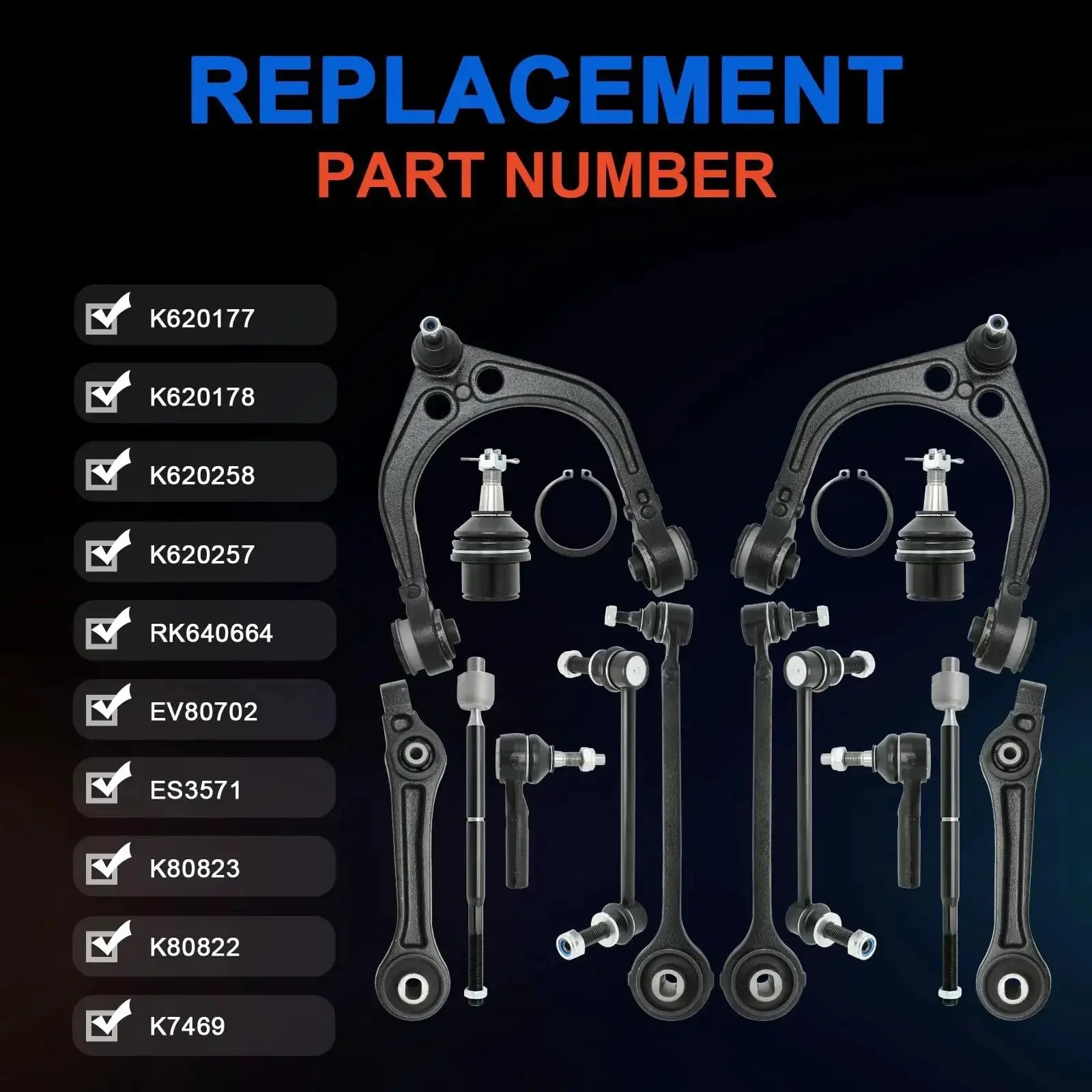 14 Piece RWD Front Suspension Kit With Front Upper And Lower Control Arms With Ball Joints For Chrysler 300 2005 To 2010 Dodge Challenger 2008 To 2010 Charger 2006 To 2010 Magnum 2005 To 2008 Ready To Roll - Image 8