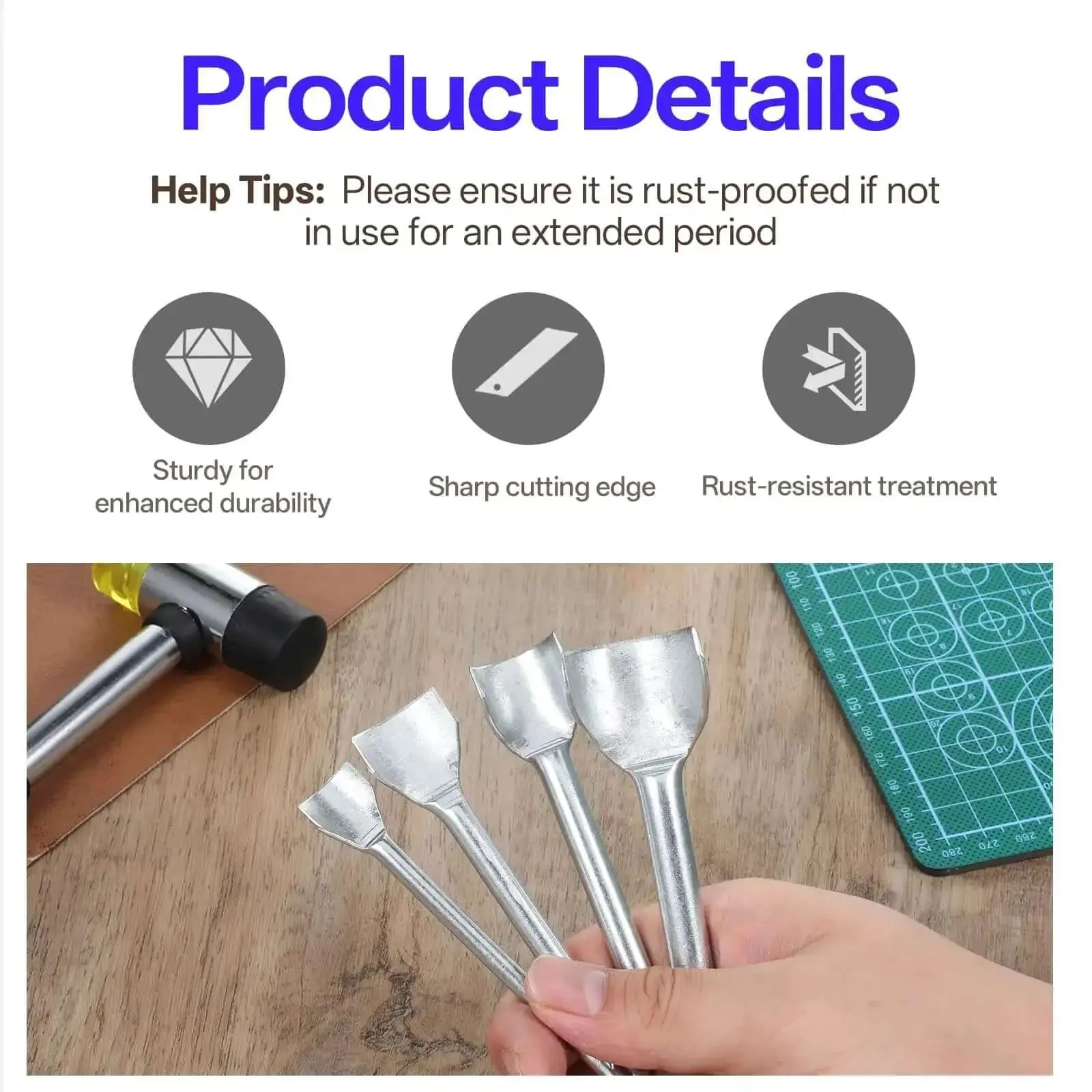 14 Size Leather Corner Punch Set With Half Round And Quarter Round Punches, Rubber Hammer, Arc Shaped Leather Edge Cutter For DIY Wallet, Strap And Belt Making, Includes 10 To 40 mm Punches - Image 6
