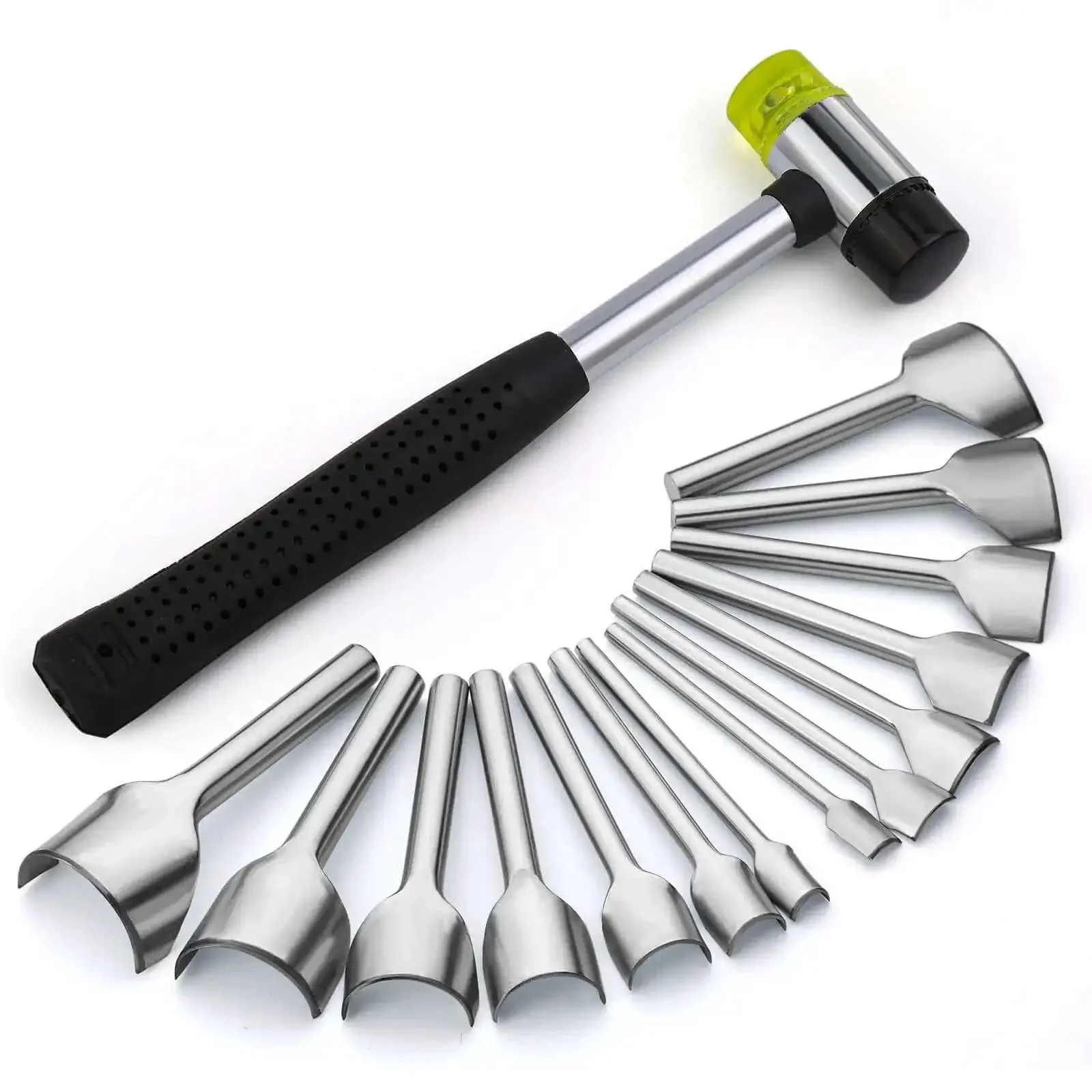 14 Size Leather Corner Punch Set With Half Round Punches And Leather End Punch Kit, Includes Double Sided Nylon Hammer, Great For Belts, Purses, Wallets And DIY Projects, 10mm To 40mm