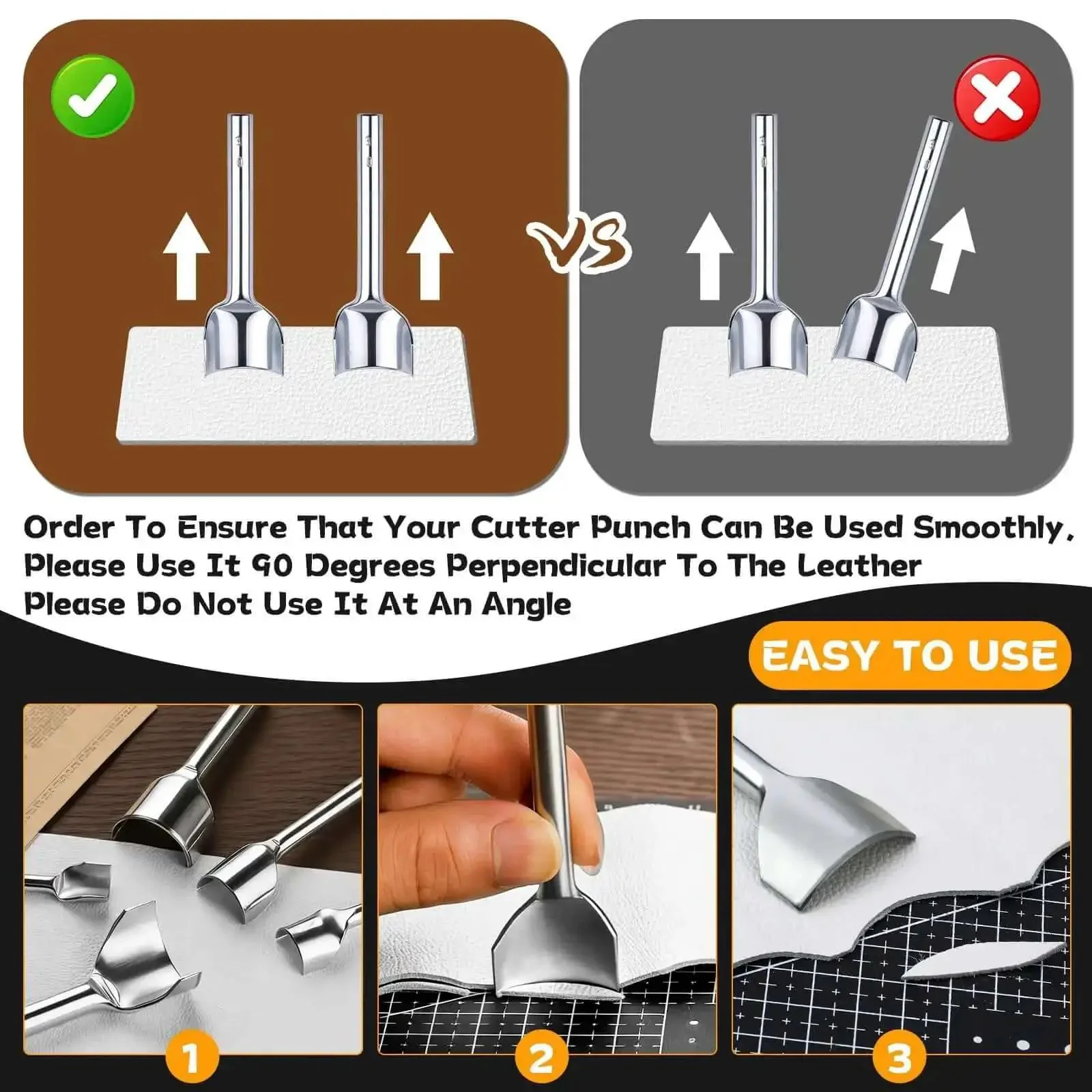 14 Size Leather Corner Punch Set With Half Round Punches And Leather End Punch Kit, Includes Double Sided Nylon Hammer, Great For Belts, Purses, Wallets And DIY Projects, 10mm To 40mm - Image 3