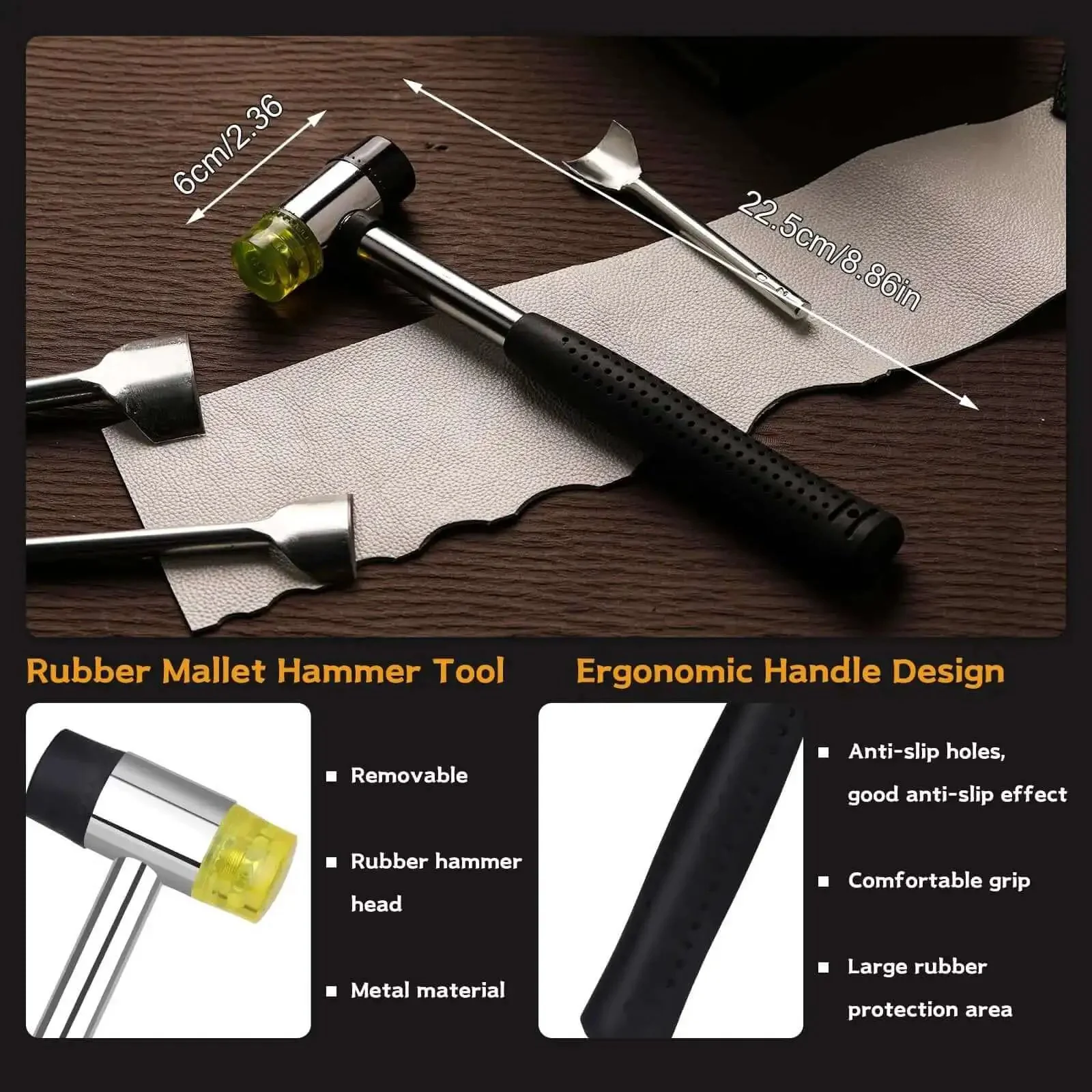 14 Size Leather Corner Punch Set With Half Round Punches And Leather End Punch Kit, Includes Double Sided Nylon Hammer, Great For Belts, Purses, Wallets And DIY Projects, 10mm To 40mm - Image 4