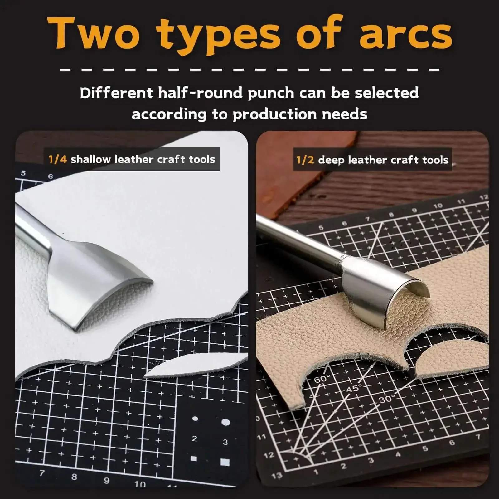 14 Size Leather Corner Punch Set With Half Round Punches And Leather End Punch Kit, Includes Double Sided Nylon Hammer, Great For Belts, Purses, Wallets And DIY Projects, 10mm To 40mm - Image 5