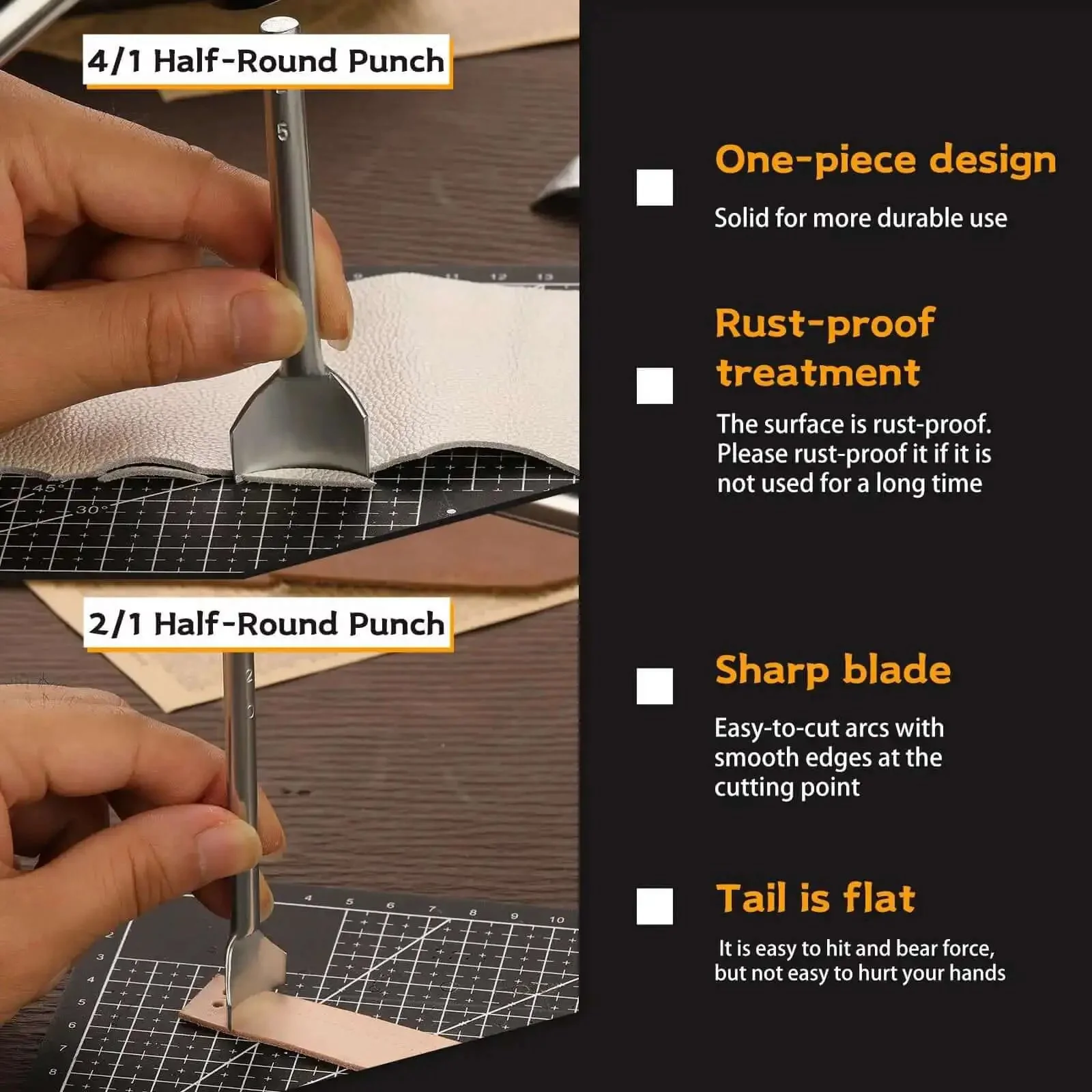 14 Size Leather Corner Punch Set With Half Round Punches And Leather End Punch Kit, Includes Double Sided Nylon Hammer, Great For Belts, Purses, Wallets And DIY Projects, 10mm To 40mm - Image 7