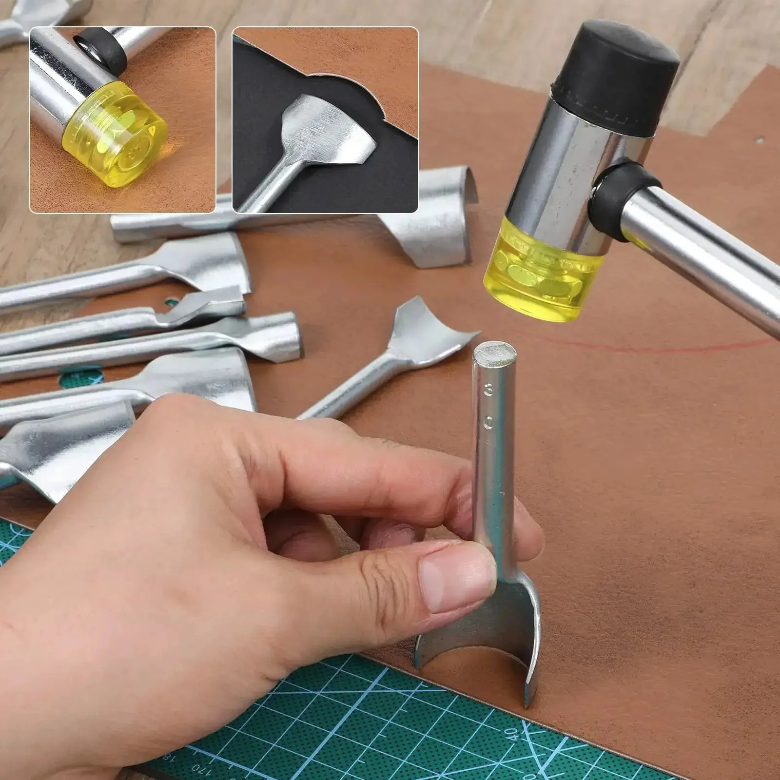 14 Sizes Leather Corner Punch Set With Half Round Punch And Rubber Hammer For DIY Leathercraft Belts Wallets Bags 10mm To 40mm Durable Alloy Steel Build - Image 2