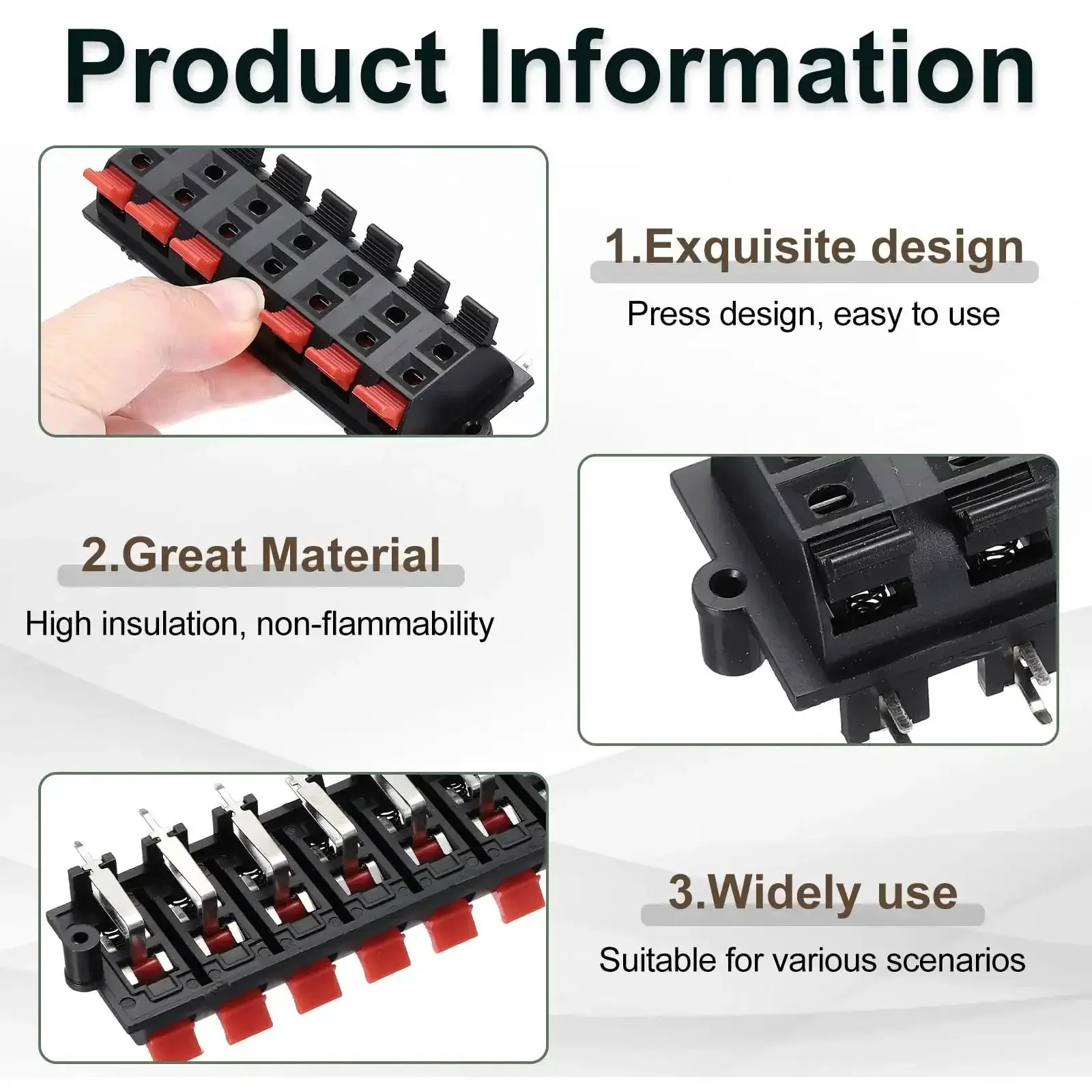 14 Way Spring Terminal Clip Push Release Connector Plate Jack Socket For Speaker Terminals Strip Block Test Clip WP14-03B 2Pcs Red Blue Black Color Coding DIY Audio Upgrade Accessory - Image 5