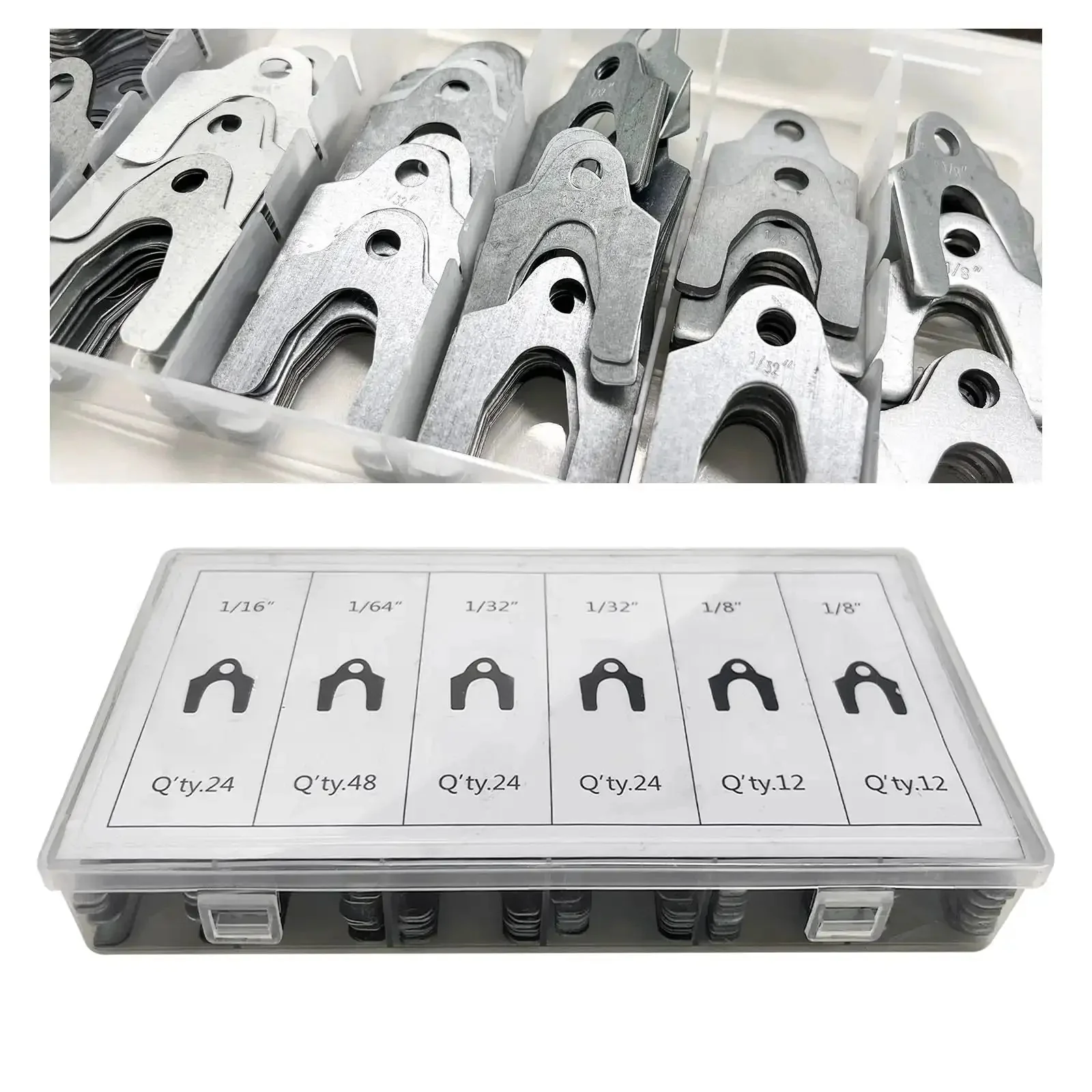 144 Piece Car Alignment Shim Kit For Body Panels And Camber Adjustment Zinc Plated Shims In 1/64 Inch 1/32 Inch 1/16 Inch And 1/8 Inch Sizes Fender Alignment Set For Precise Handling And Easy Auto Body Repair - Image 2