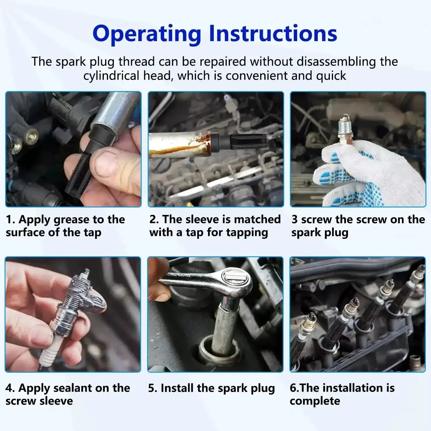 14mm Spark Plug Thread Repair Kit For Cylinder Heads M14 X 1.25 Rethread Tool With Reamer And 4 Thread Inserts Chrome Vanadium Steel DIY Friendly Easy Fix For Worn Threads - Image 5