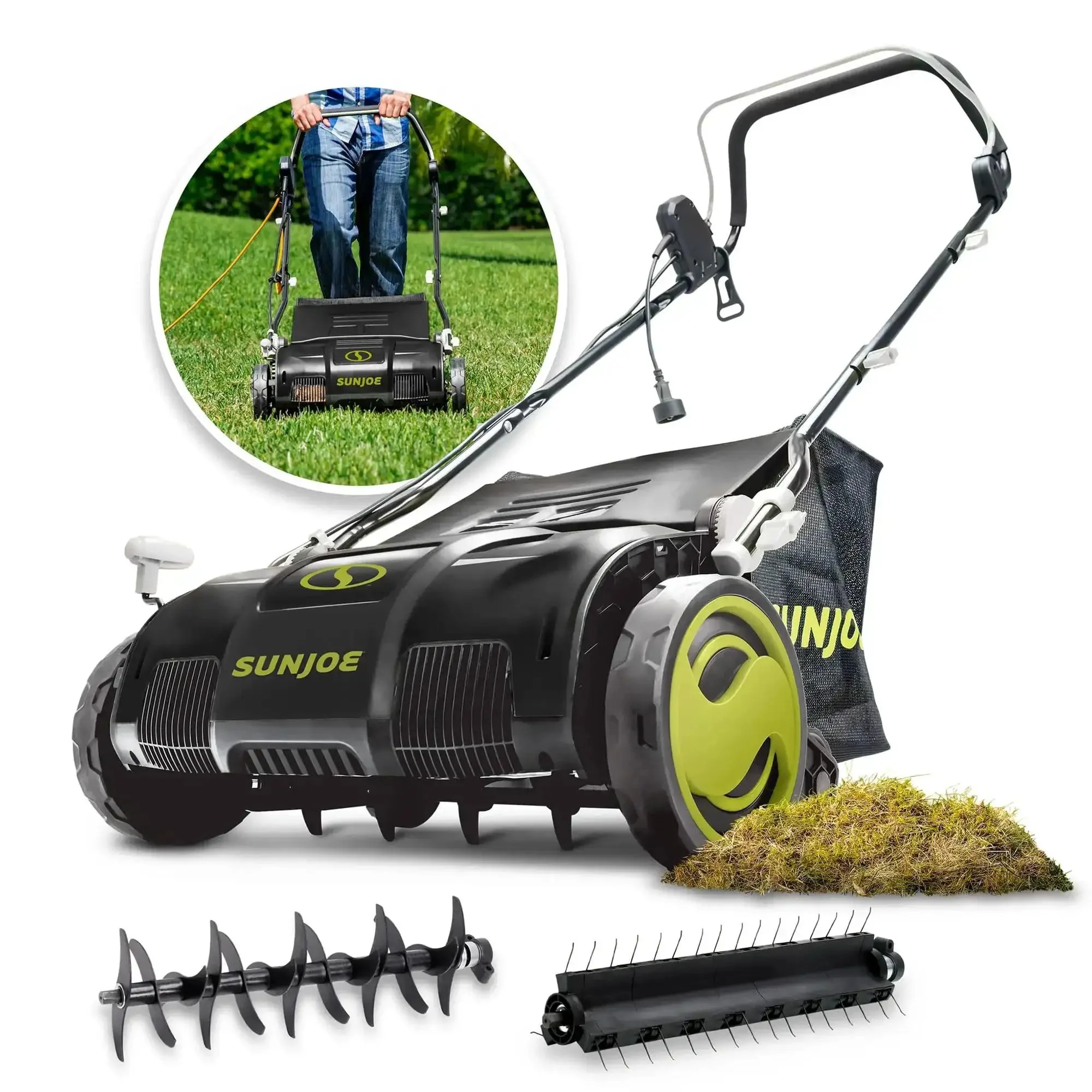 15 Inch Electric Lawn Dethatcher With Scarifier Blade Reel And Collection Bag For Grass Thatch Removal Powered By A 13 Amp Corded Yard Power Rake Tool Built For No Fuss Cleanups And Greener Lawn Care AJ805E - Image 4