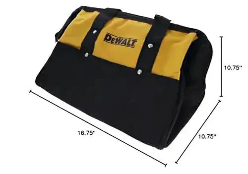 15 Inch Medium Heavy Duty Contractor Tool Bag With Zippered Closure, 6 External Pockets, Durable Nylon, Plastic Skids On Bottom, Fits Tools Up To 16 Inches, Black And Yellow, Built For Tough Job Sites - Image 2