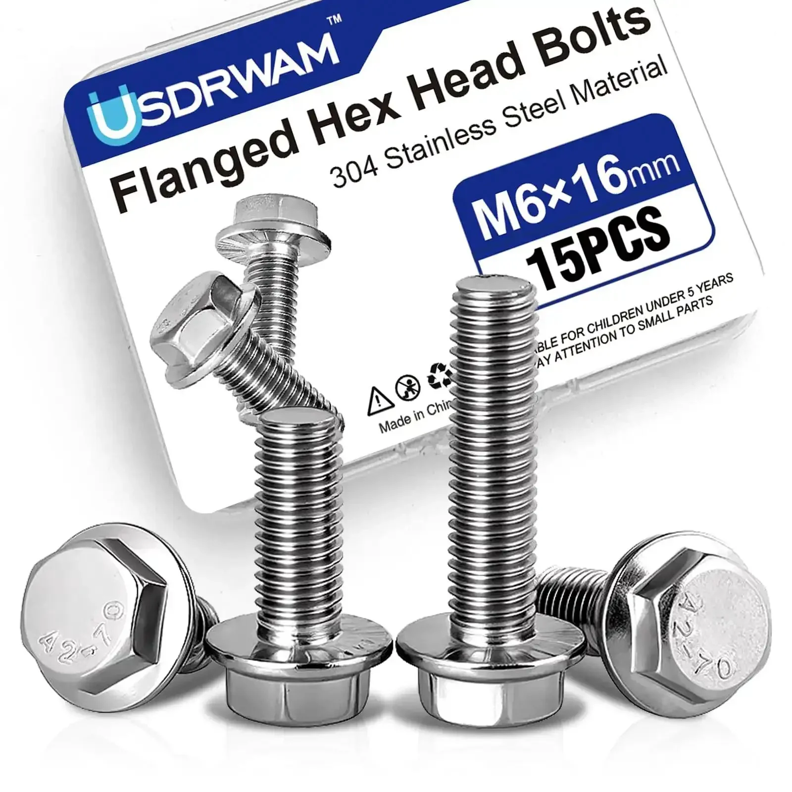 15 Pack M6 1.0 x 16mm Flange Bolts Full Thread Serrated Hex Head 304 Stainless Steel For Machinery Automotive Equipment Assembly Kit With Storage Box