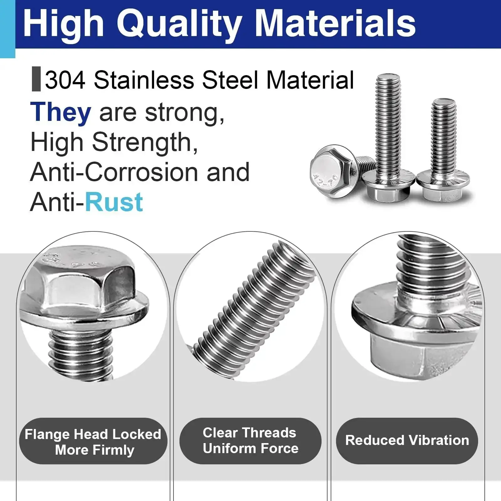 15 Pack M6 1.0 x 16mm Flange Bolts Full Thread Serrated Hex Head 304 Stainless Steel For Machinery Automotive Equipment Assembly Kit With Storage Box - Image 4