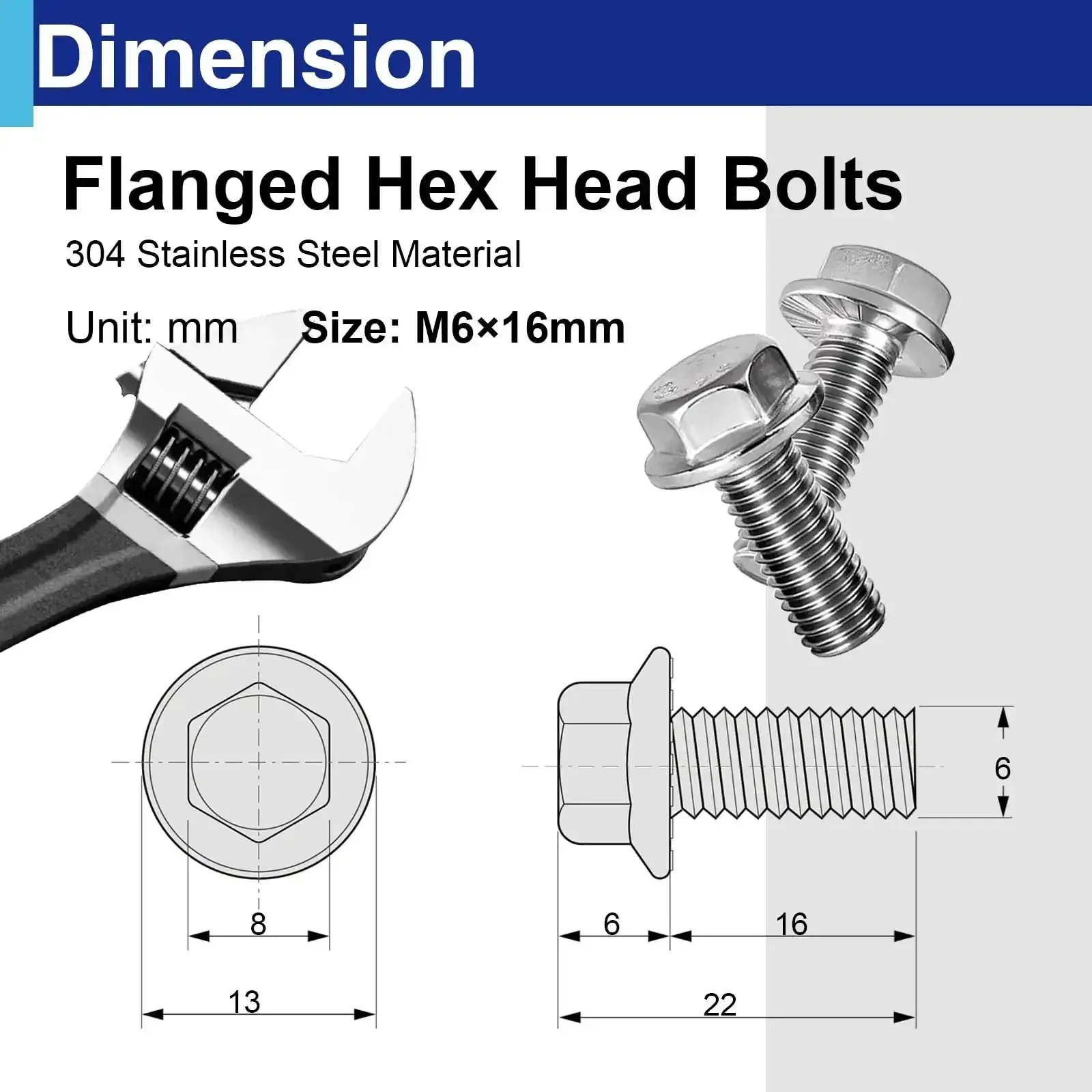 15 Pack M6 1.0 x 16mm Flange Bolts Full Thread Serrated Hex Head 304 Stainless Steel For Machinery Automotive Equipment Assembly Kit With Storage Box - Image 6