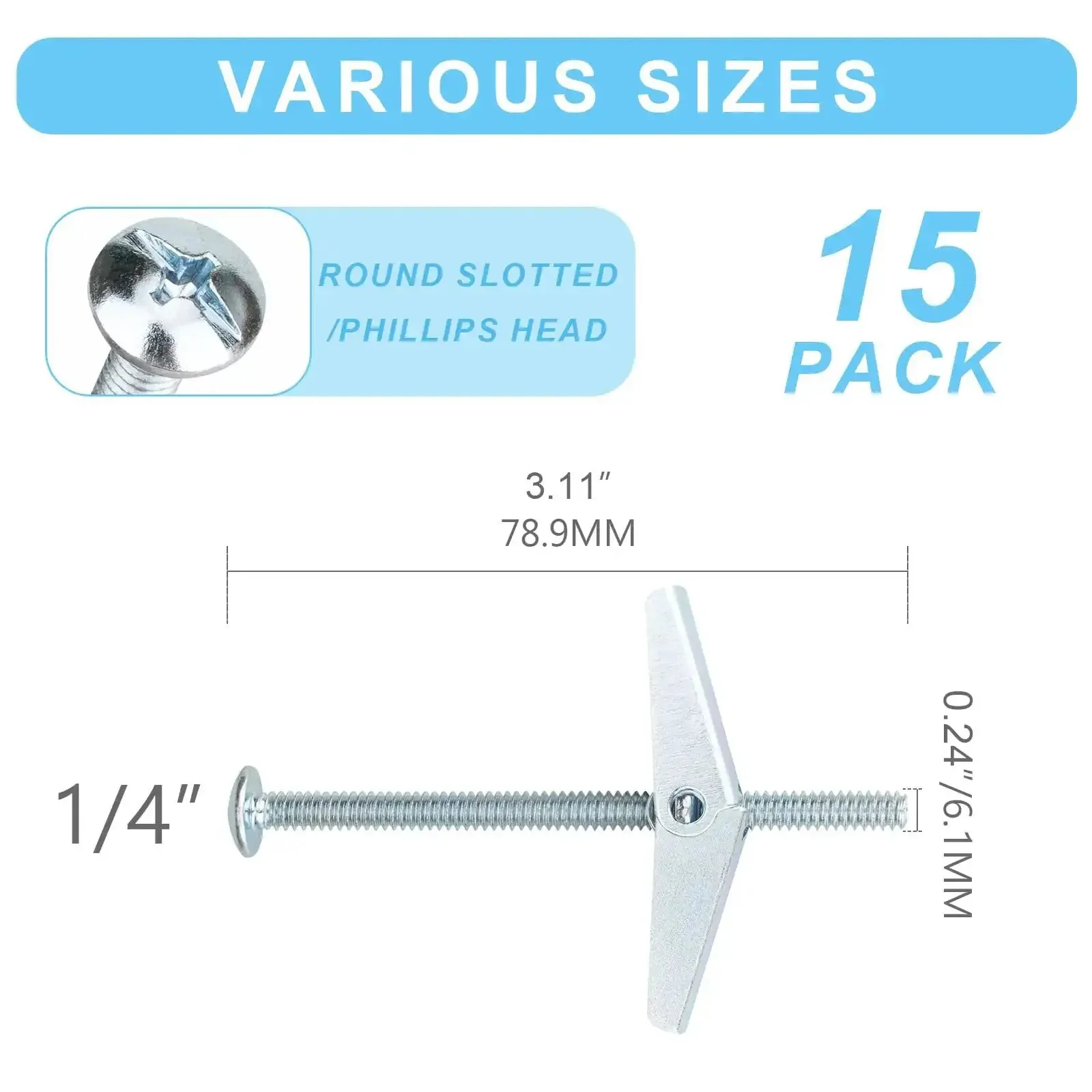 15 Pcs One Quarter Inch Heavy Duty Drywall Anchors And Screws Toggle Bolts Wing Nuts Hollow Wall Anchors Assortment Kit For Hanging Lamps And Heavy Items In Home Renovation Projects - Image 7
