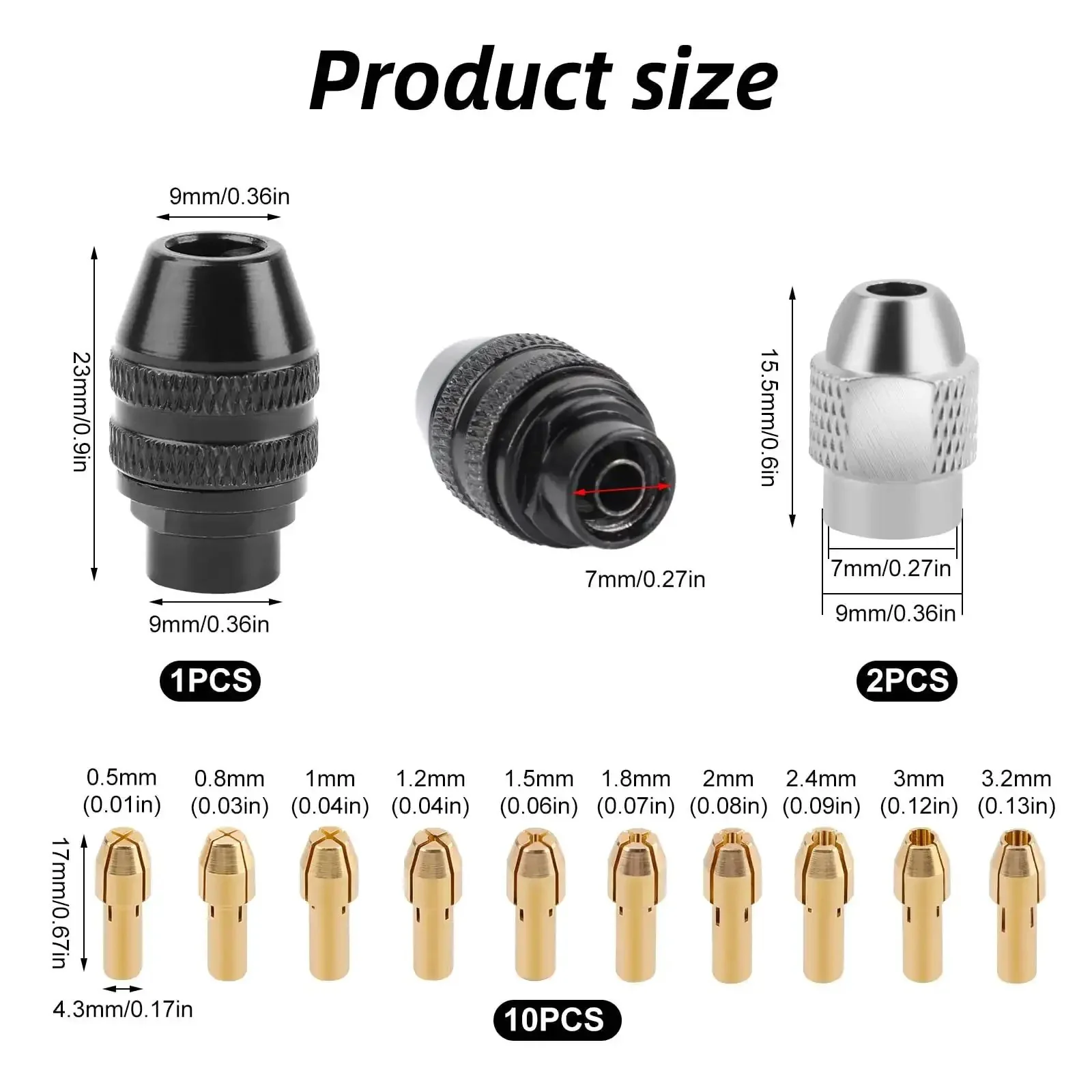 15 Piece Drill Chuck Collet Set For Rotary Tools With No Fuss Quick Change Brass Nut 0.5mm To 3.2mm Collets Replacement Accessory Compatible With Popular Models Like 3000 4000 7700 8200 - Image 7