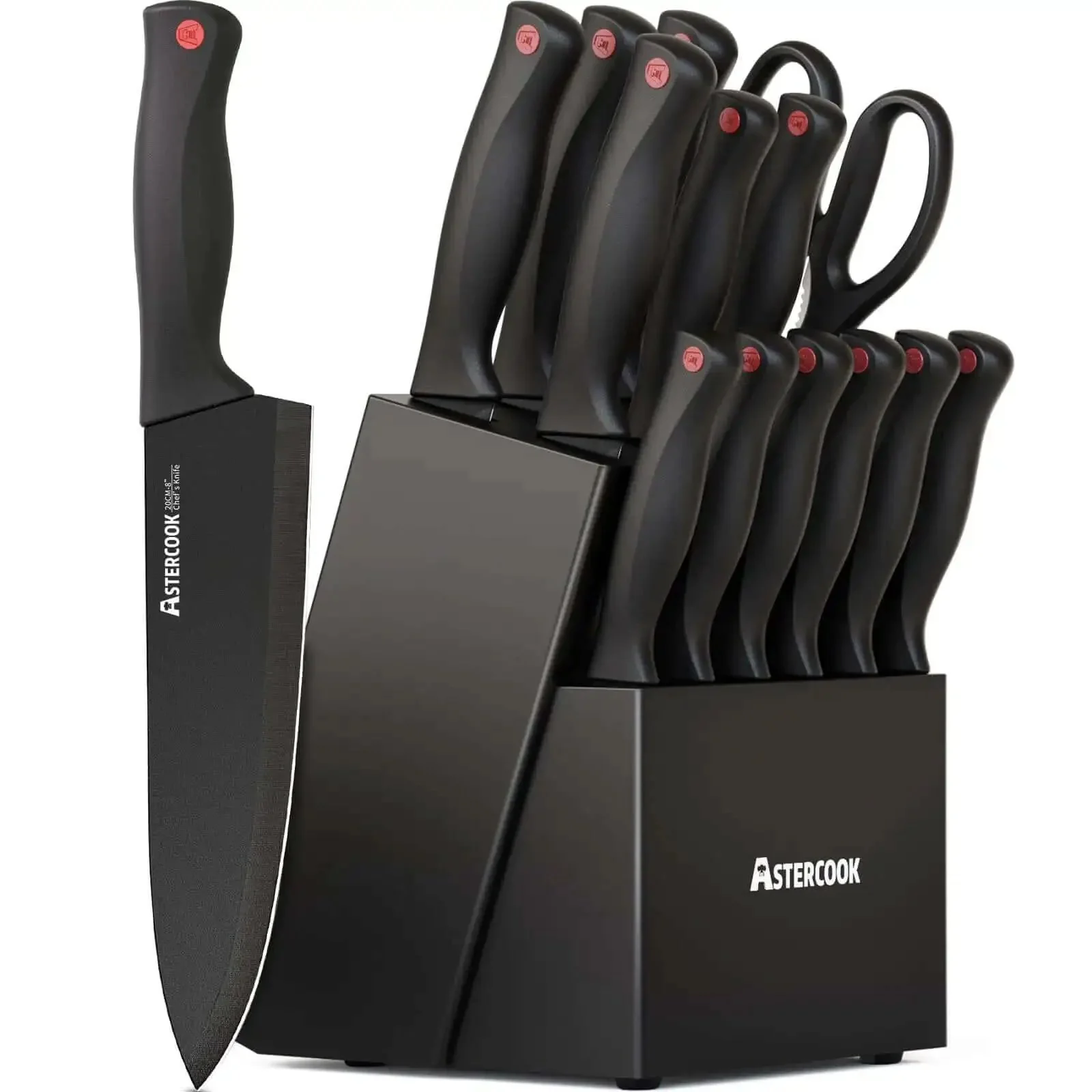 15 Piece Kitchen Knife Set With Built In Sharpener Block German Stainless Steel Blades In Black Wood Block Dishwasher Safe Includes Chef Knife Slicing Knife Santoku Knife Bread Knife Utility Knife Paring Knife 6 Steak Knives Killer Valentines Gift