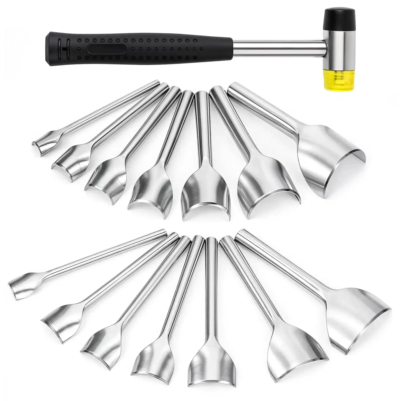 15 Piece Leather Corner Punch Set With Double Sided Rubber Hammer Half Round And Quarter Round Punches Arc Shaped Leather Cutters For DIY Straps Belts Wallets Bags And More 10 To 40 mm Size Range