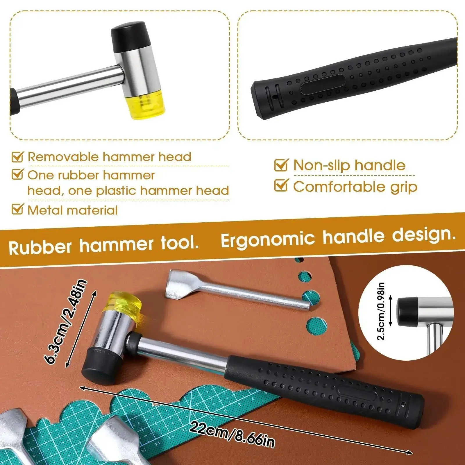 15 Piece Leather Corner Punch Set With Double Sided Rubber Hammer Half Round And Quarter Round Punches Arc Shaped Leather Cutters For DIY Straps Belts Wallets Bags And More 10 To 40 mm Size Range - Image 6