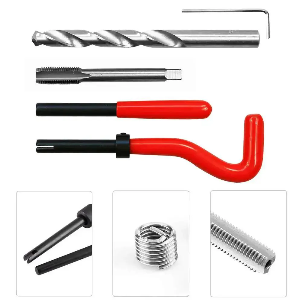 15 Piece M10 X 1.0mm Thread Repair Kit Insert Set For Auto And Home Repairs High Speed Steel With Red Handle Durable Hand Tool Kit For Engine And Car Maintenance - Image 3
