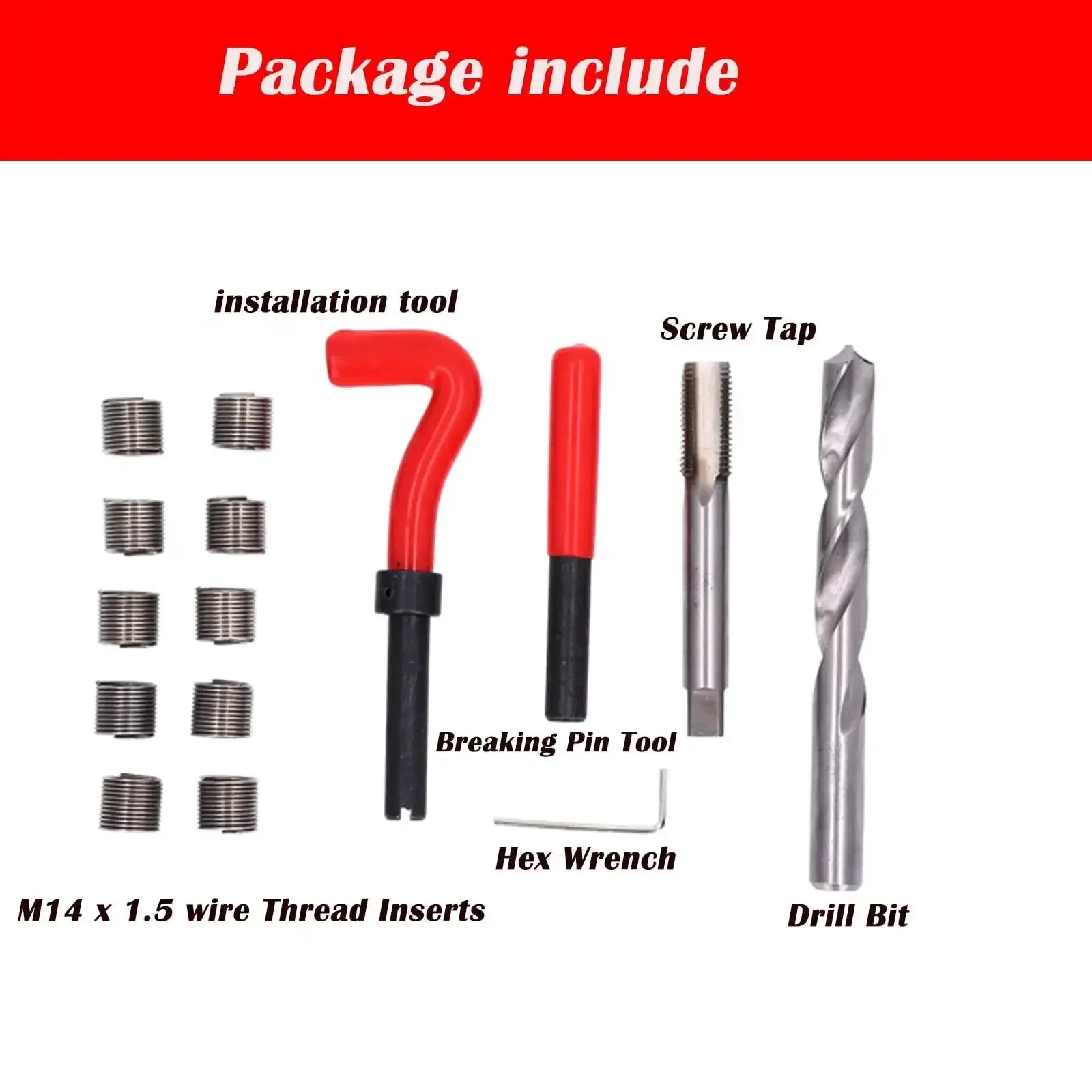 15 Piece M14x1.5 Thread Repair Kit With Helicoil Inserts, HSS Drill Bits And Taps For Auto Repair And Motorcycle Maintenance, Gearhead Approved Durable Steel Set For Easy Thread Restoration And Quick Vehicle Fixes - Image 3