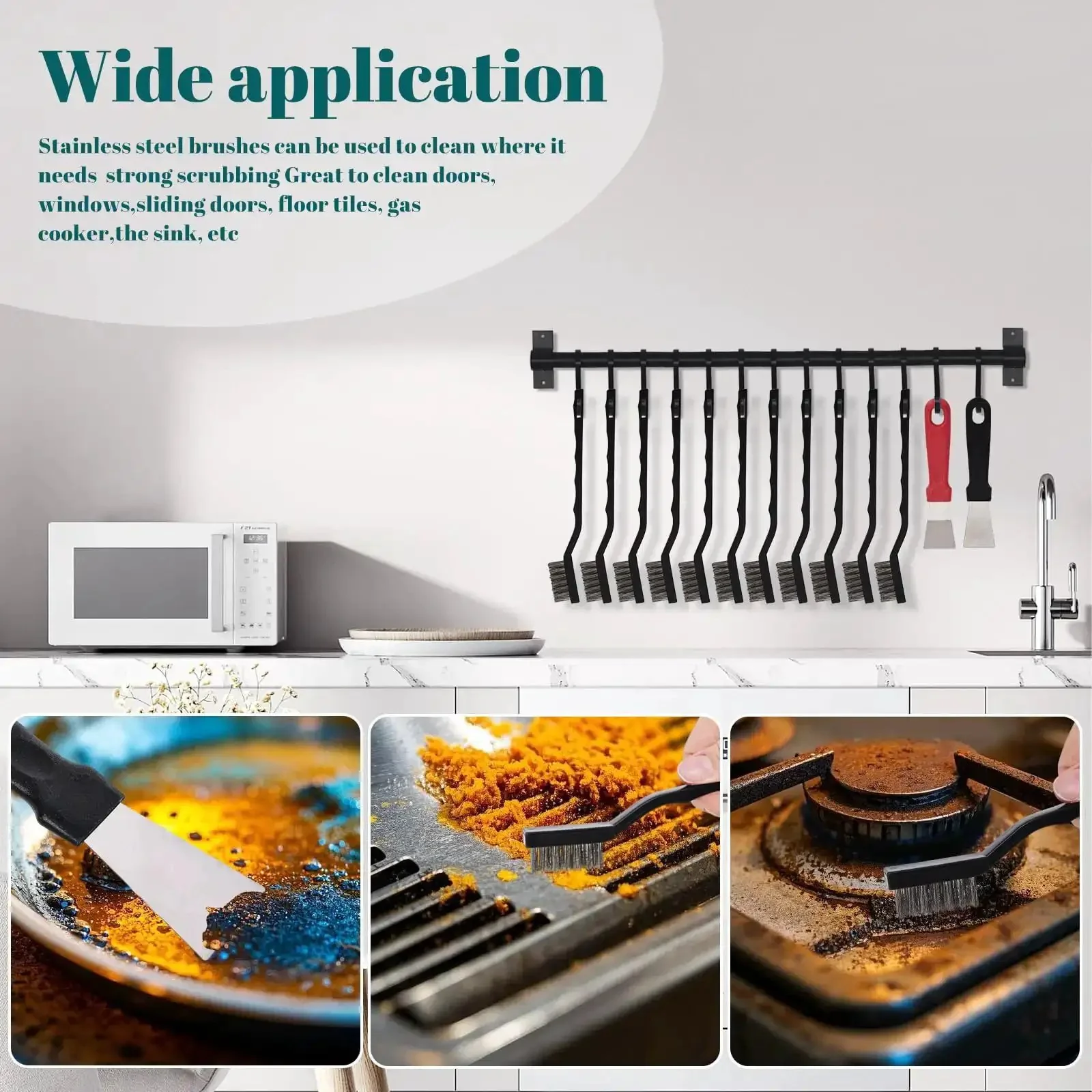 15 Piece Mini Stainless Steel Wire Brush Set With Curved Handles For Removing Rust And Welding Slag, Includes 2 Cleaning Scrapers, Durable Go To Tools For Home Shop Garage And Metalwork Projects - Image 4