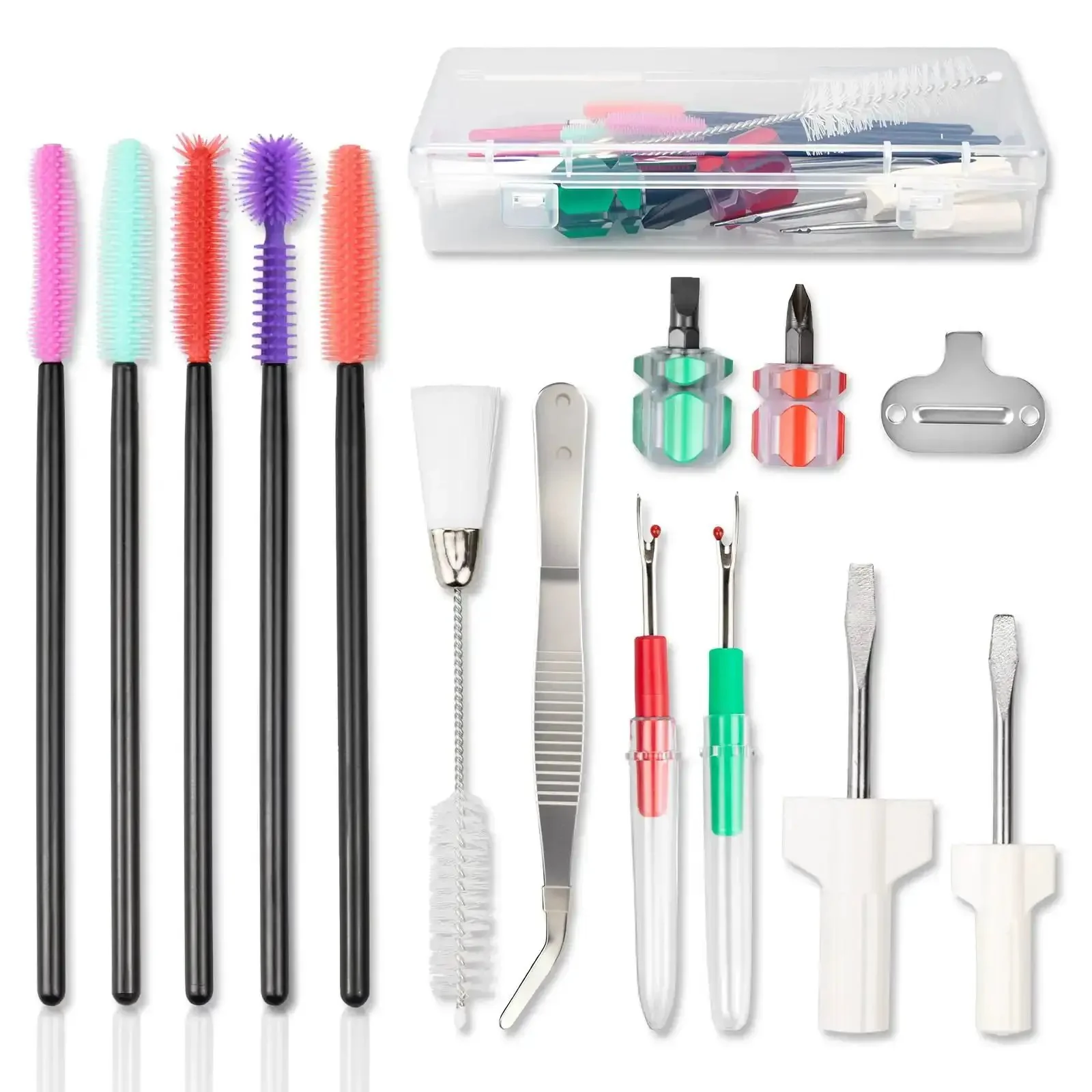 15 Piece Sewing Machine Cleaning Kit With Screwdriver, Tweezers, Double Headed Brush, Silicone Brush, Rippers, And Storage Case For Easy DIY Maintenance And Daily Machine Cleaning