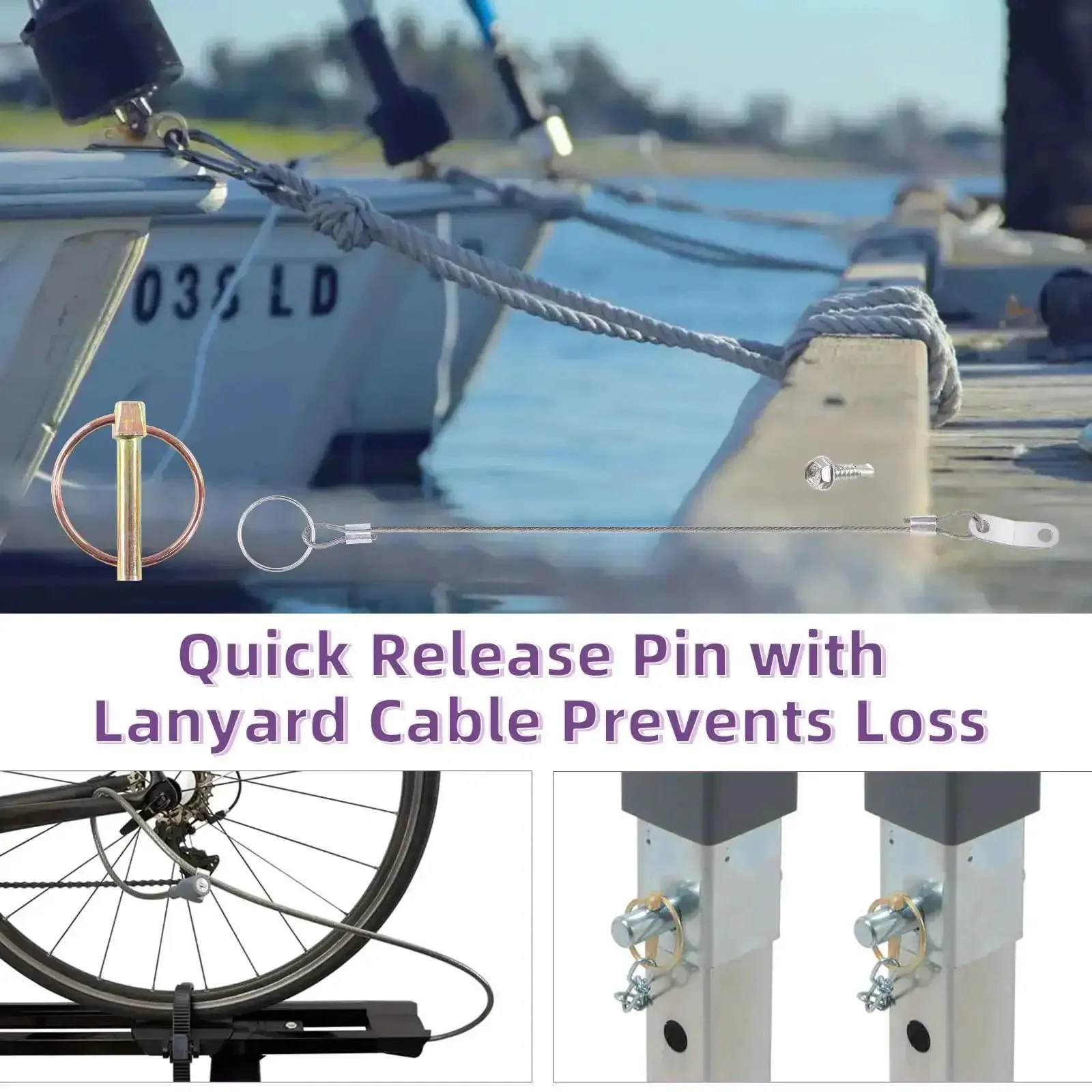 15 Piece Spring Loaded Lynch Pin Kit With 7/16 x 1-3/4 Inch Pins, Stainless Steel Lanyard Cables And Quick Release Ring Plus 410 Stainless Self Drilling Sheet Metal Screws For Farm And Heavy Duty Projects - Image 3