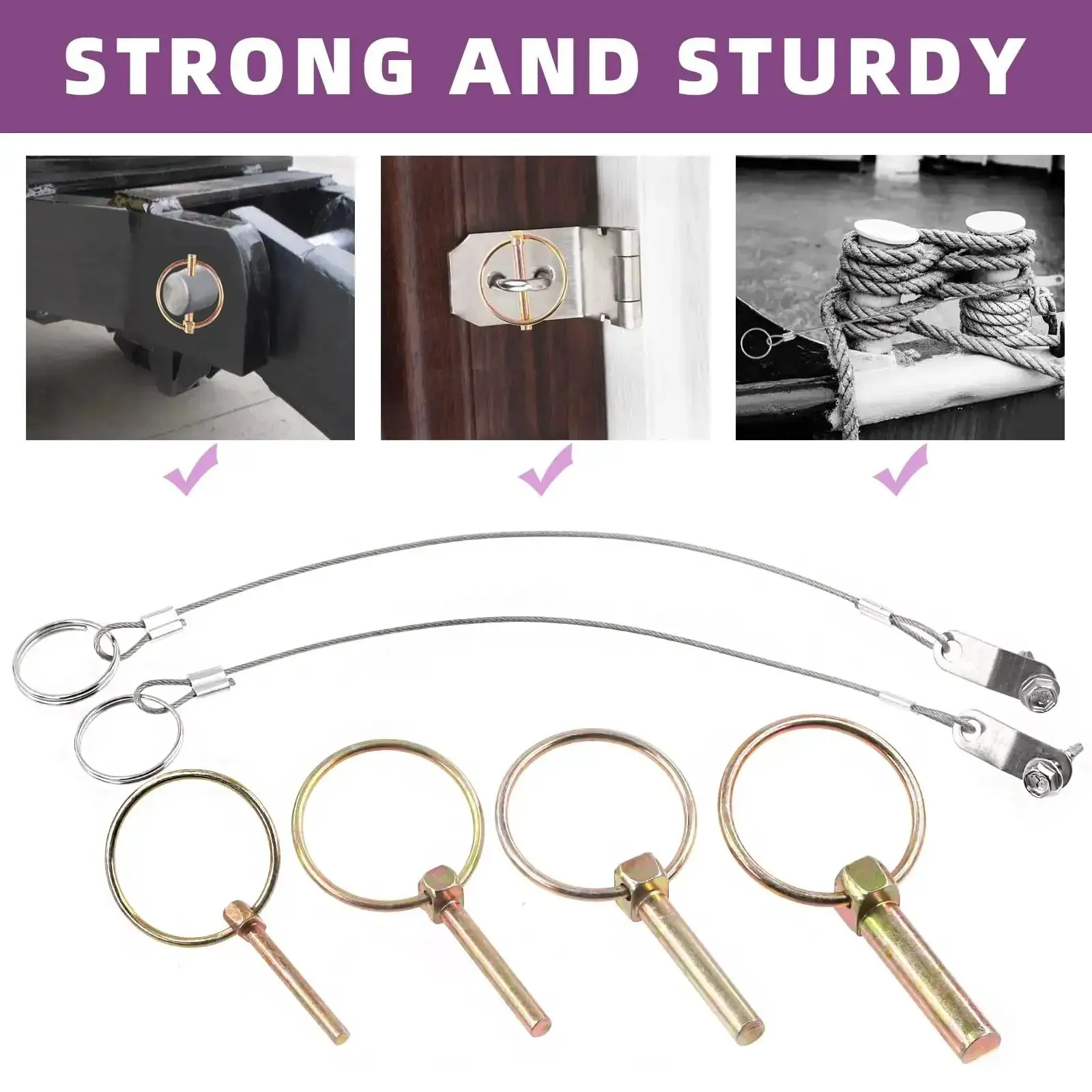 15 Piece Spring Loaded Lynch Pin Kit With 7/16 x 1-3/4 Inch Pins, Stainless Steel Lanyard Cables And Quick Release Ring Plus 410 Stainless Self Drilling Sheet Metal Screws For Farm And Heavy Duty Projects - Image 6