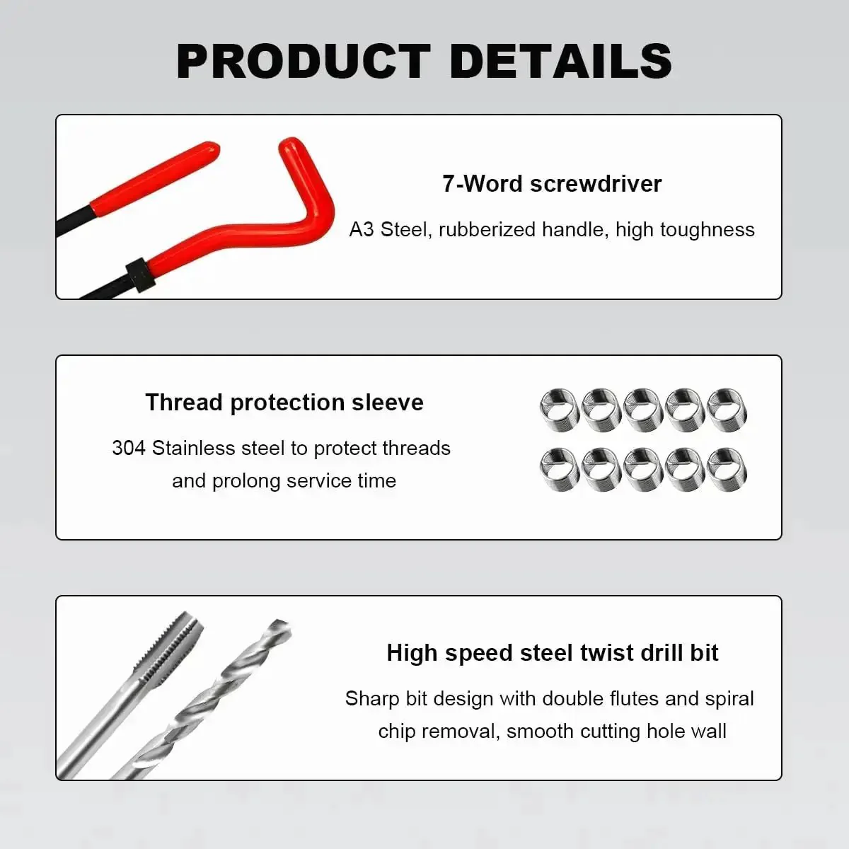 15 Piece Thread Repair Kit For Automotive Use M10x1.5 And M12x1.25 Threads With Drill Bit And Hex Wrench Must Have Pro Grade Stainless Steel Insert Kit, Rust Resistant, Ergonomic Handle, Universal Car Repair Tool Set - Image 5