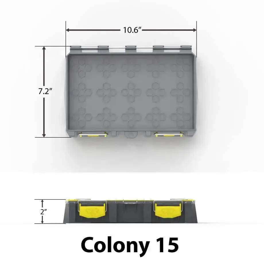 15 Slot Modular Tackle Box With Customizable Waterproof Case, Plastic Organizer For Fishing Gear And Small Parts, Hexlok Grid System, Industrial Strength, Rust Preventative Plastic, No Travel Internal Bins Keeps Contents Secure, Grey And Yellow - Image 2