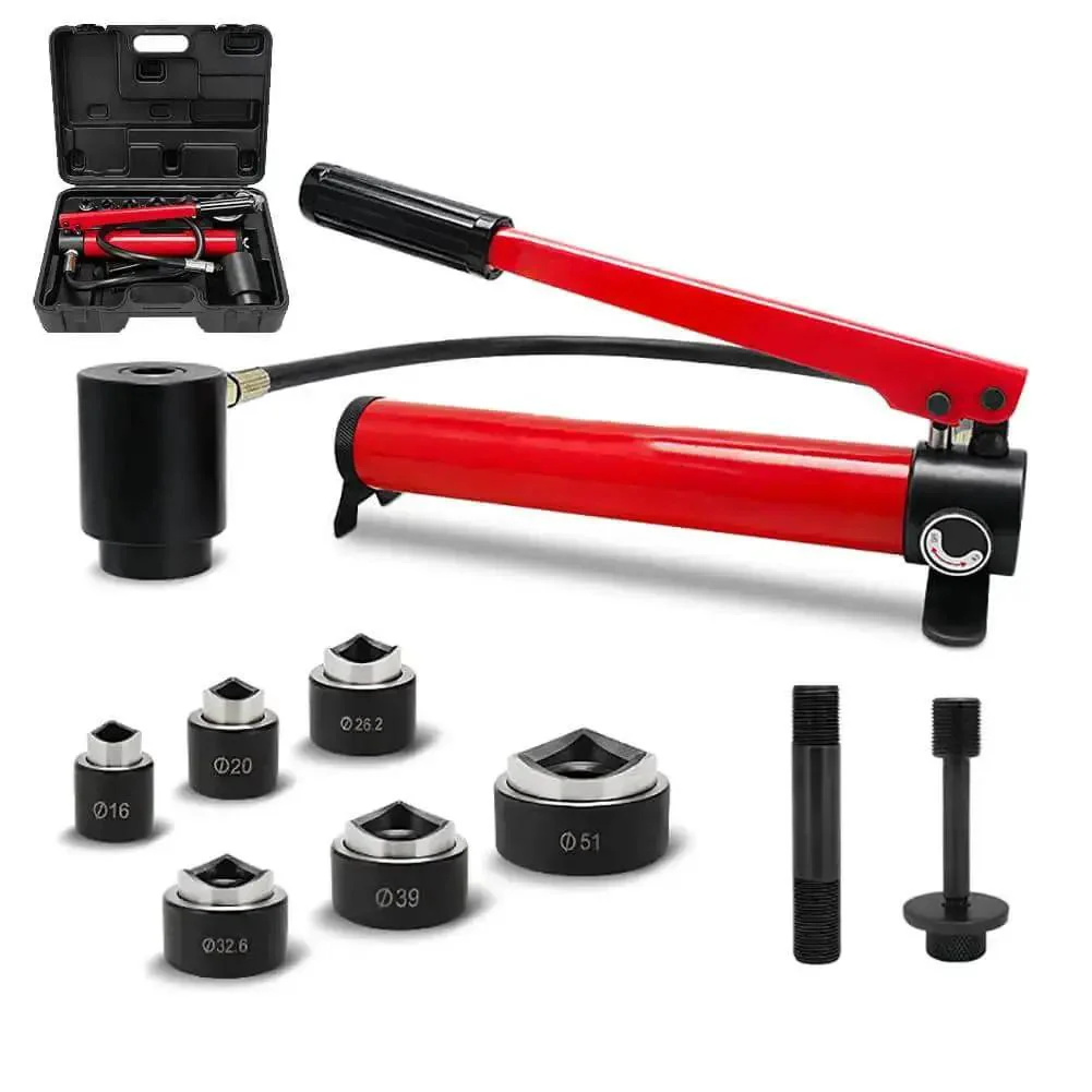 15 Ton Hydraulic Knockout Punch Kit For Conduit Holes 22-60mm With 6 Dies, KO Tool Set, Metal Sheet Puncher For Aluminum, Heavy Duty Punch System For Quick And Precise Hole Cutting