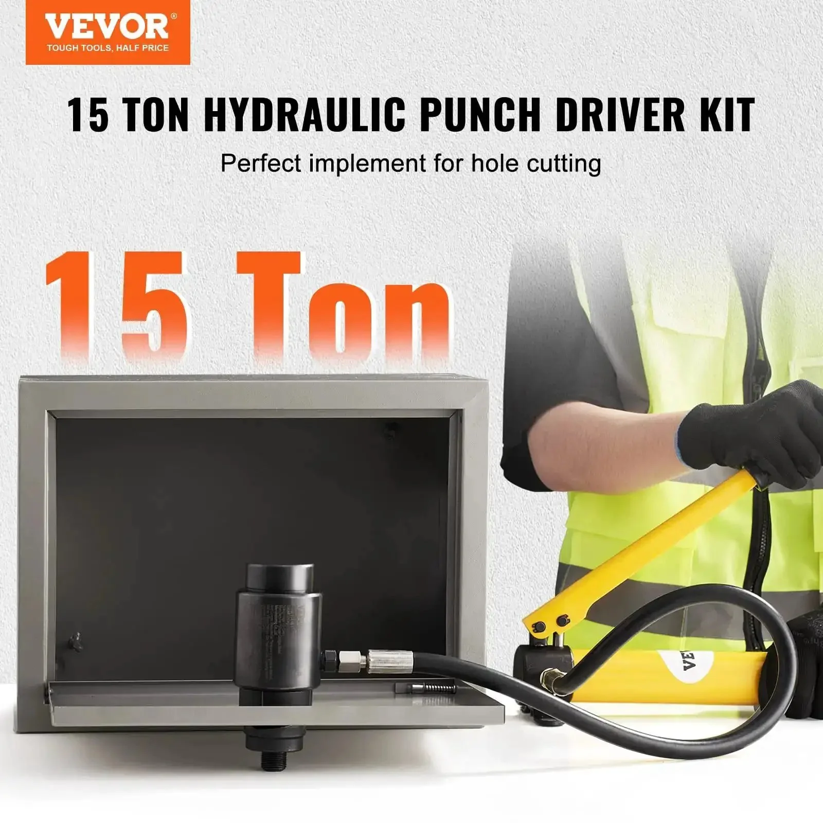 15 Ton Hydraulic Knockout Punch Kit With 10 Punches And Dies, Step Drill Bit, Carrying Case, Piston Shaft, Spacer And Sealing Rings, DIY Ready, Half To Four Inch Conduit Hole Cutter Set, For Aluminum, Brass, Stainless Steel, Fiberglass And Plastic - Image 12