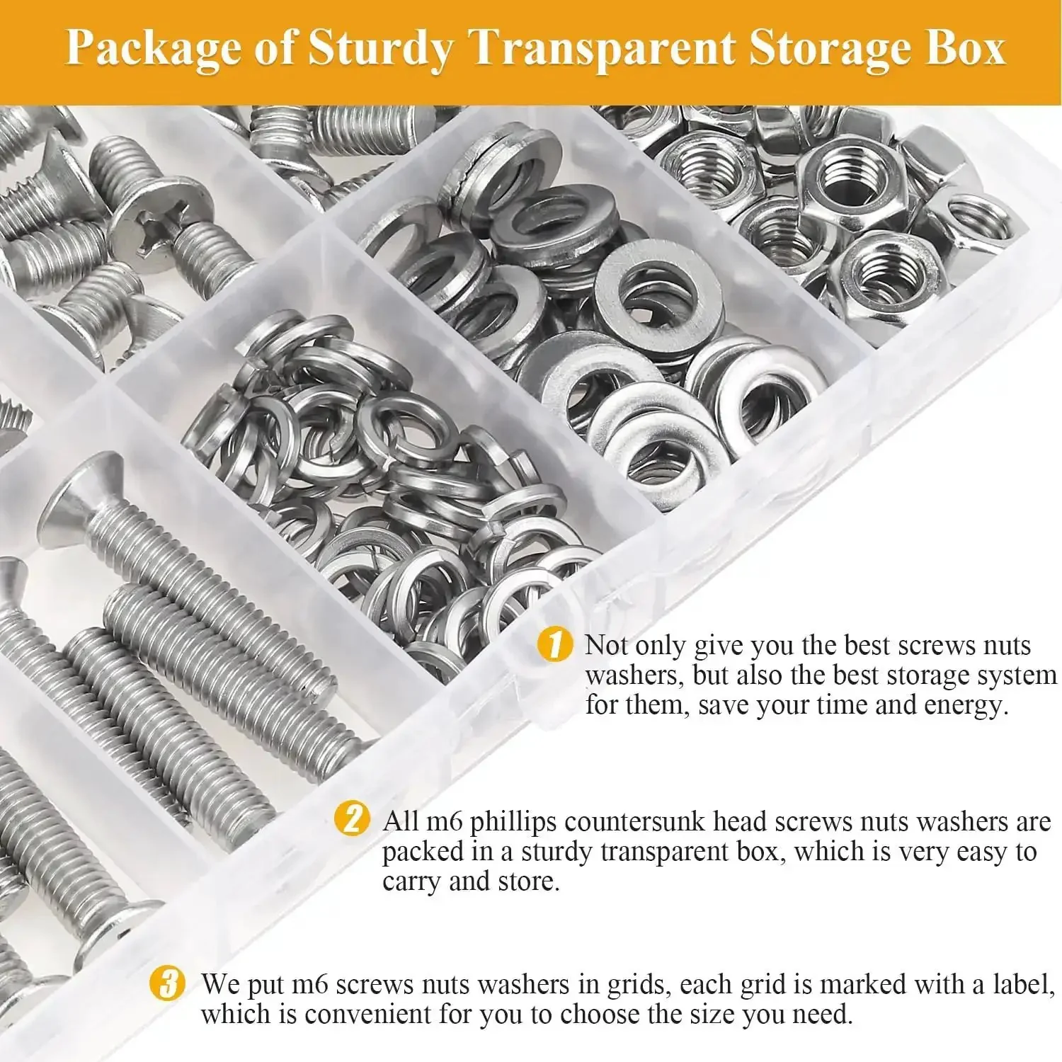 150 Piece M6 Countersunk Phillips Machine Screws Nuts Washers Set For 304 Stainless Steel Fully Threaded Assortment Kit M6 X 8/10/12/16/20/25/30mm Home DIY Projects And Quick Fixes - Image 4