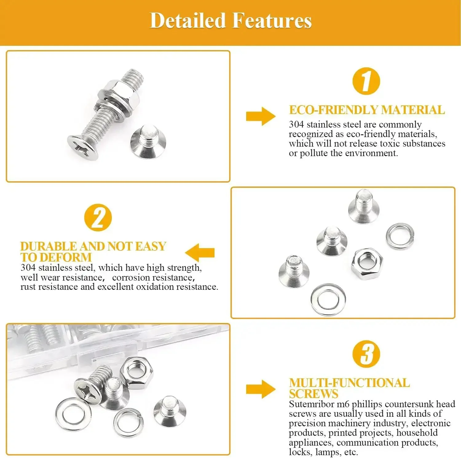150 Piece M6 Countersunk Phillips Machine Screws Nuts Washers Set For 304 Stainless Steel Fully Threaded Assortment Kit M6 X 8/10/12/16/20/25/30mm Home DIY Projects And Quick Fixes - Image 6