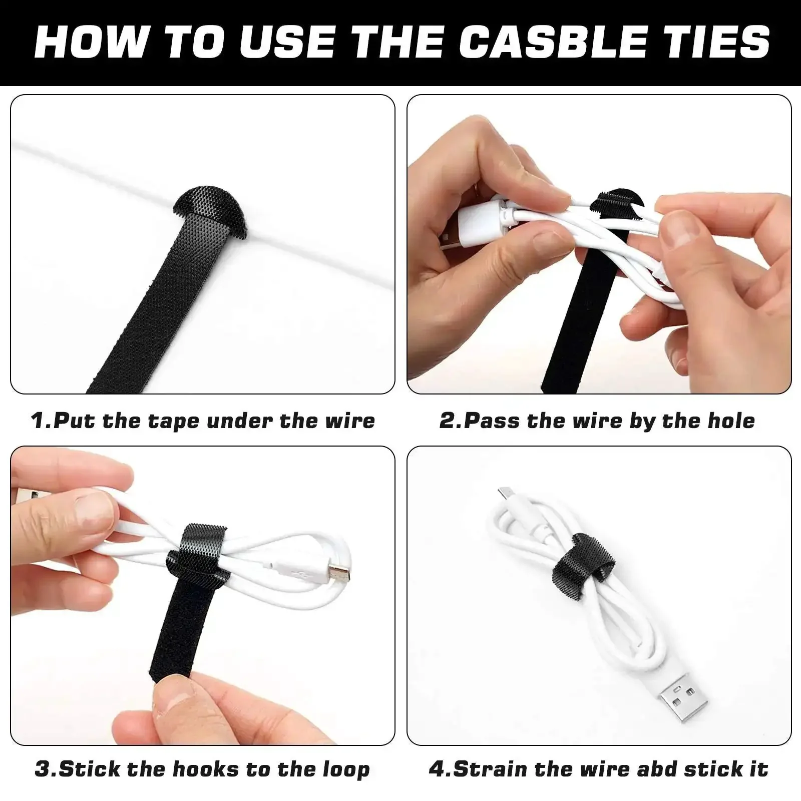 150 Piece Reusable Cable Ties Set With 4, 6, 8, 10 Inch Hook And Loop Straps, Multi Purpose Wire Ties, Adjustable Cord Organizer For Home Office And Data Center Black - Image 7