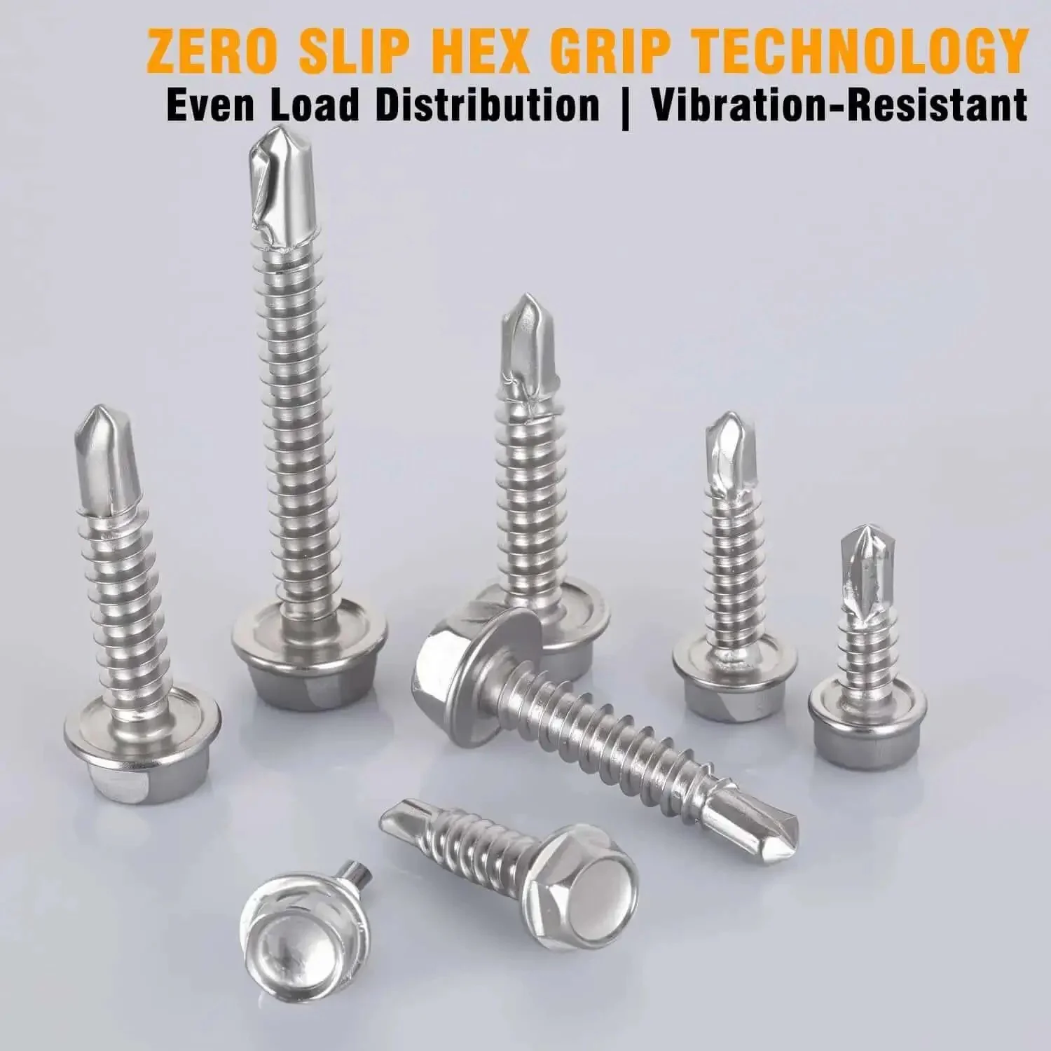 150 Piece Self Drilling Screws Set For Metal Wood Plastic 410 Stainless Steel Self Tapping TEK Screws In Four Sizes 8 By One Half Inch 8 By Three Quarters Inch 10 By One Inch 10 By One And A Half Inch Hex Washer Head Rustproof Fasteners DIY Friendly - Image 3