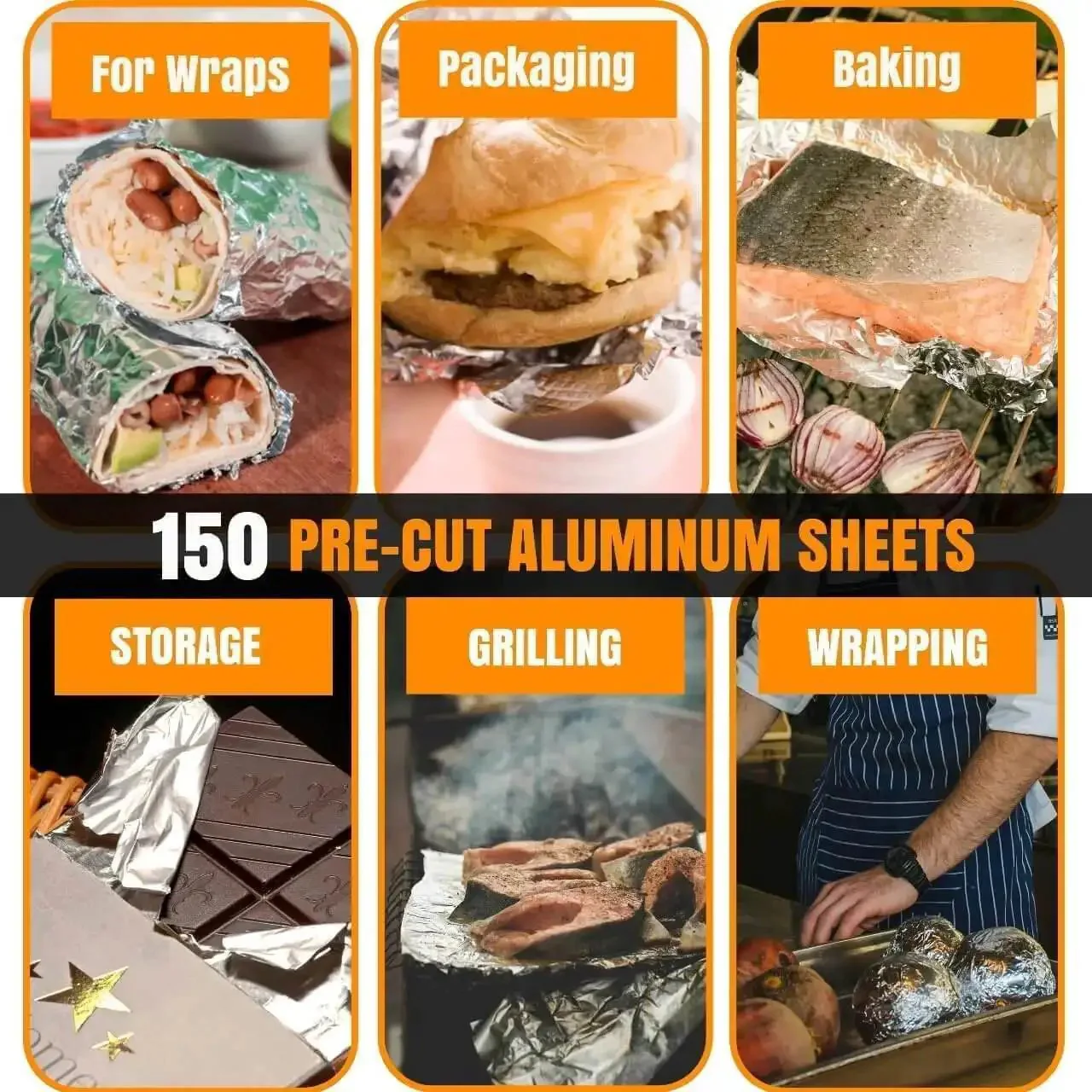 150 Sheets Insulation Aluminum Foil Sandwich Wrapping Paper Sheets 10.75 x 14 Inches For Sandwiches Burritos And BBQ Keeps Food Warm Or Cold Longer Heavy Duty Wraps For Deli Takeout And Home Kitchen Use - Image 4